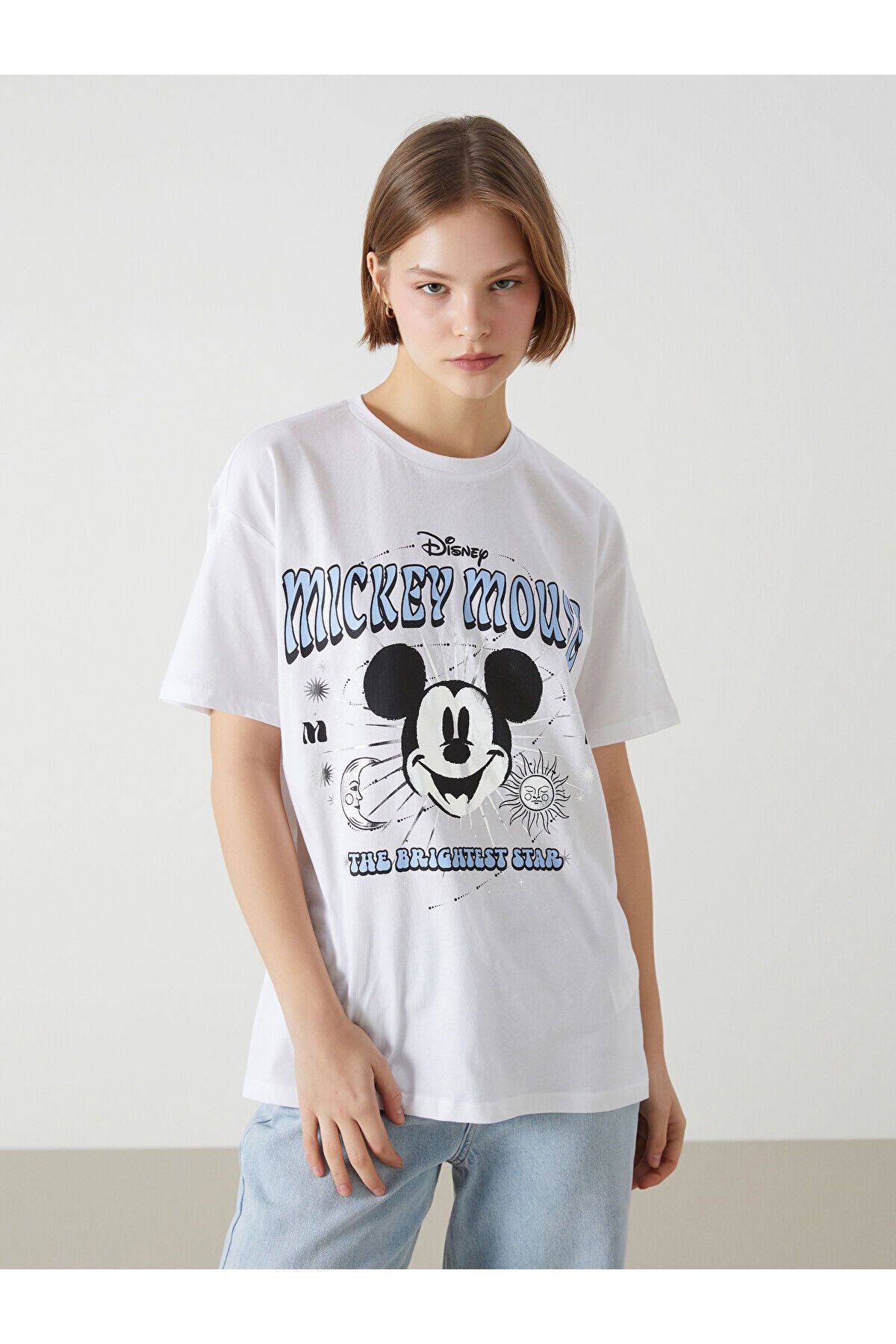 LC Waikiki Bisiklet Yaka Mickey Mouse Baskılı Kadın Tişört