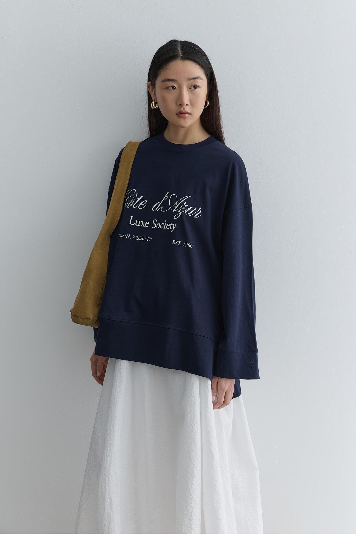Fahhar Baskılı Kalın Katlamalı Sweatshirt Lacivert