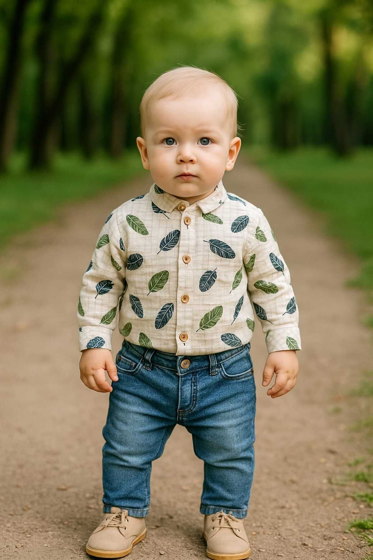 Lino Baby YAPRAK DESEN GÖMLEKLİ İKİLİ TAKIM