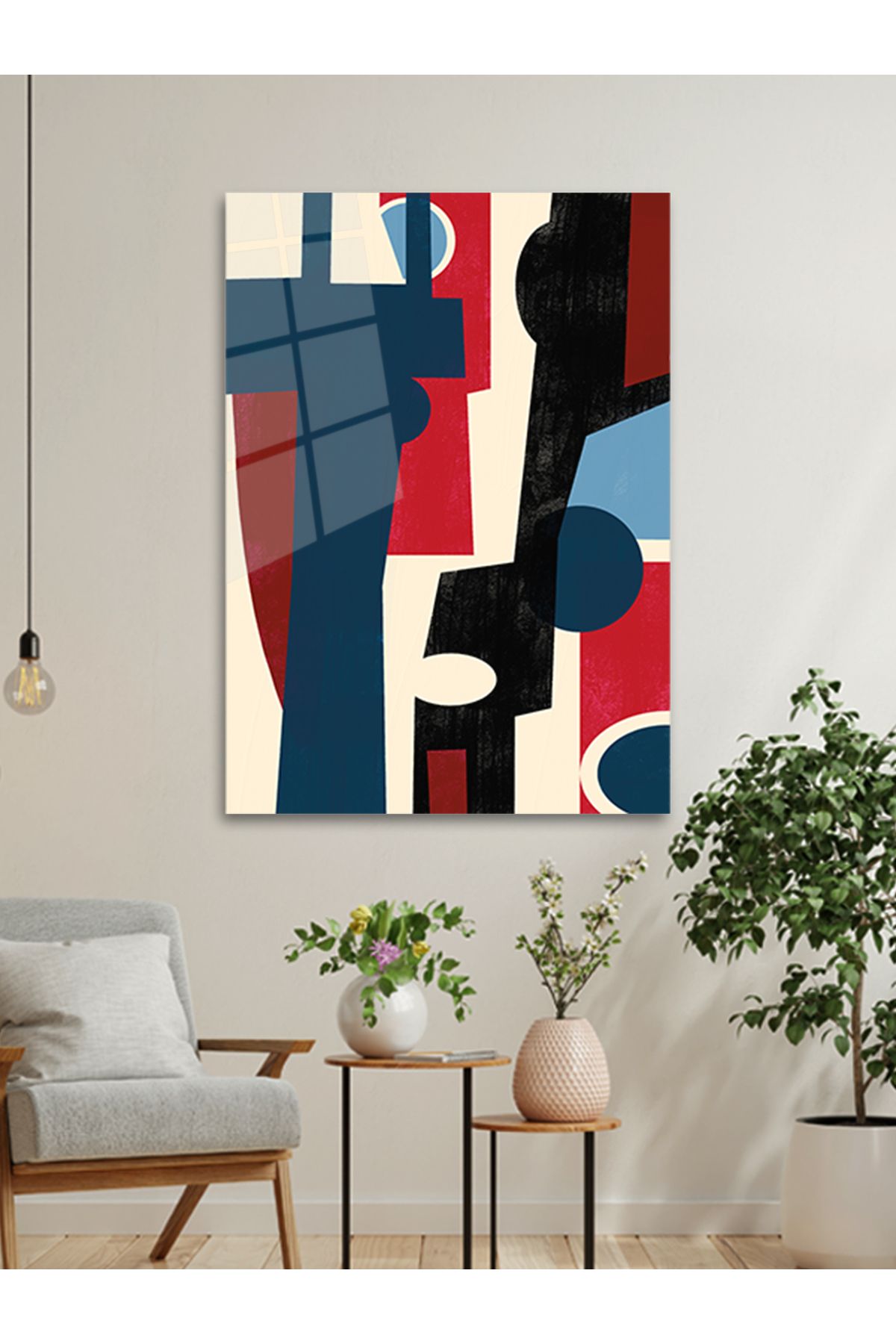 ARTSTATİONS Modern Akış – Renkli Minimal Kompozisyon Kırmızı ve Lacivert Denge CAM TABLO