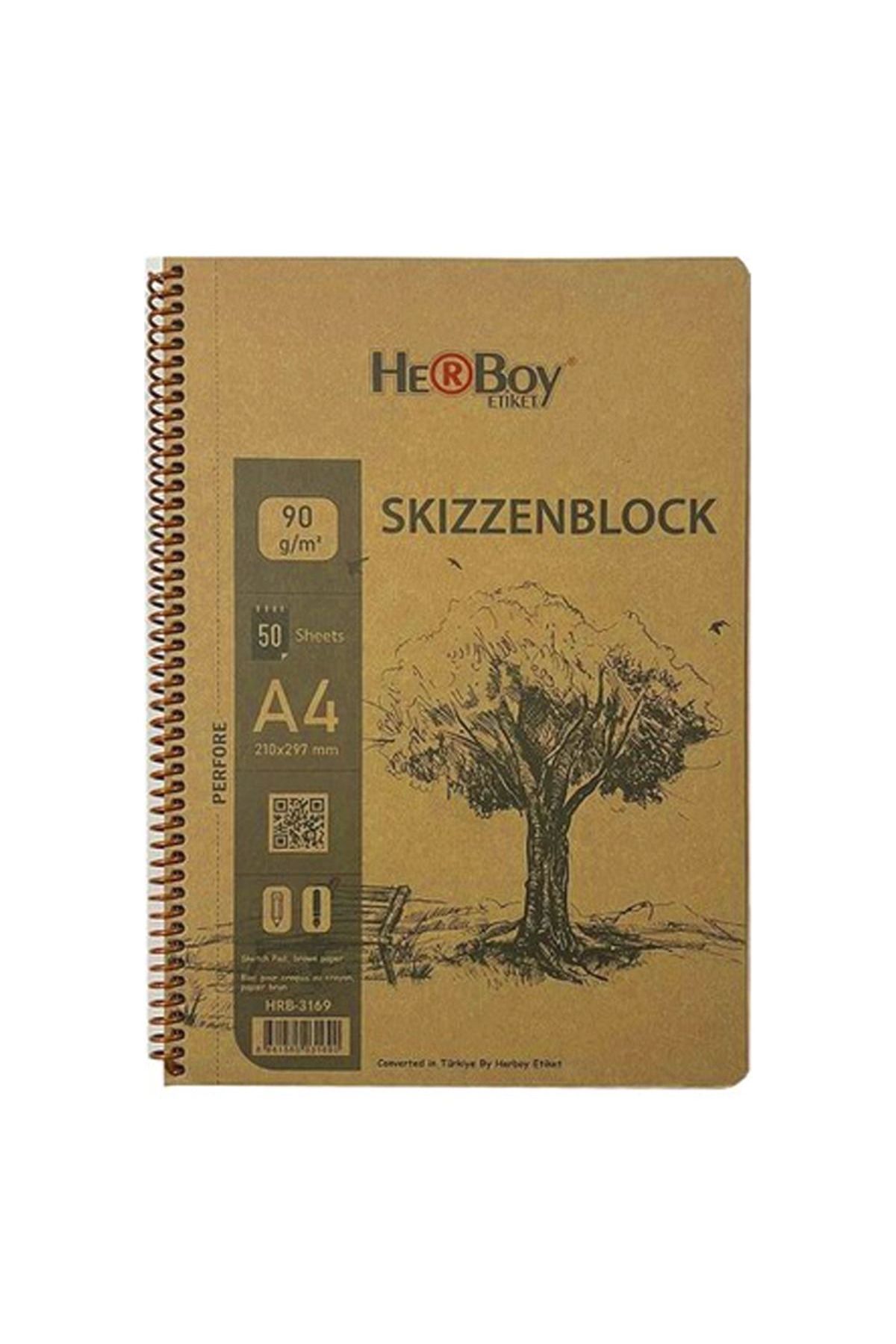 Herboy ESKİZ DEFTERİ KRAFT A4 YANDAN SPİRALLİ 90 GR 50 YP PERFORELİ HRB-3169