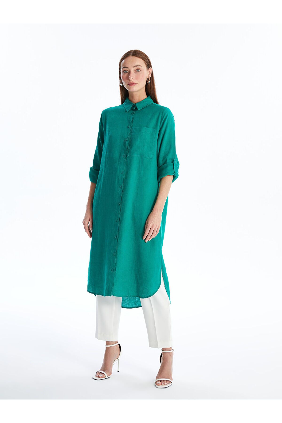 LC Waikiki Düz Oversize Keten Kadın Gömlek Tunik