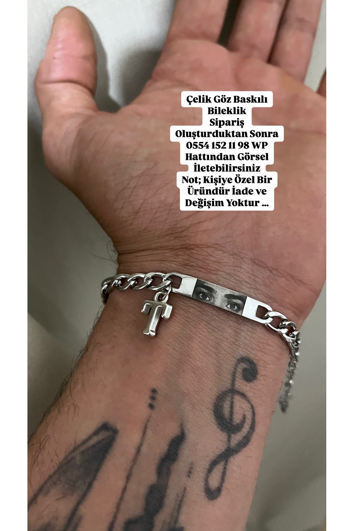 Çelik Harfli Göz Baskılı Çelik Bileklik - En Güzel Hediye