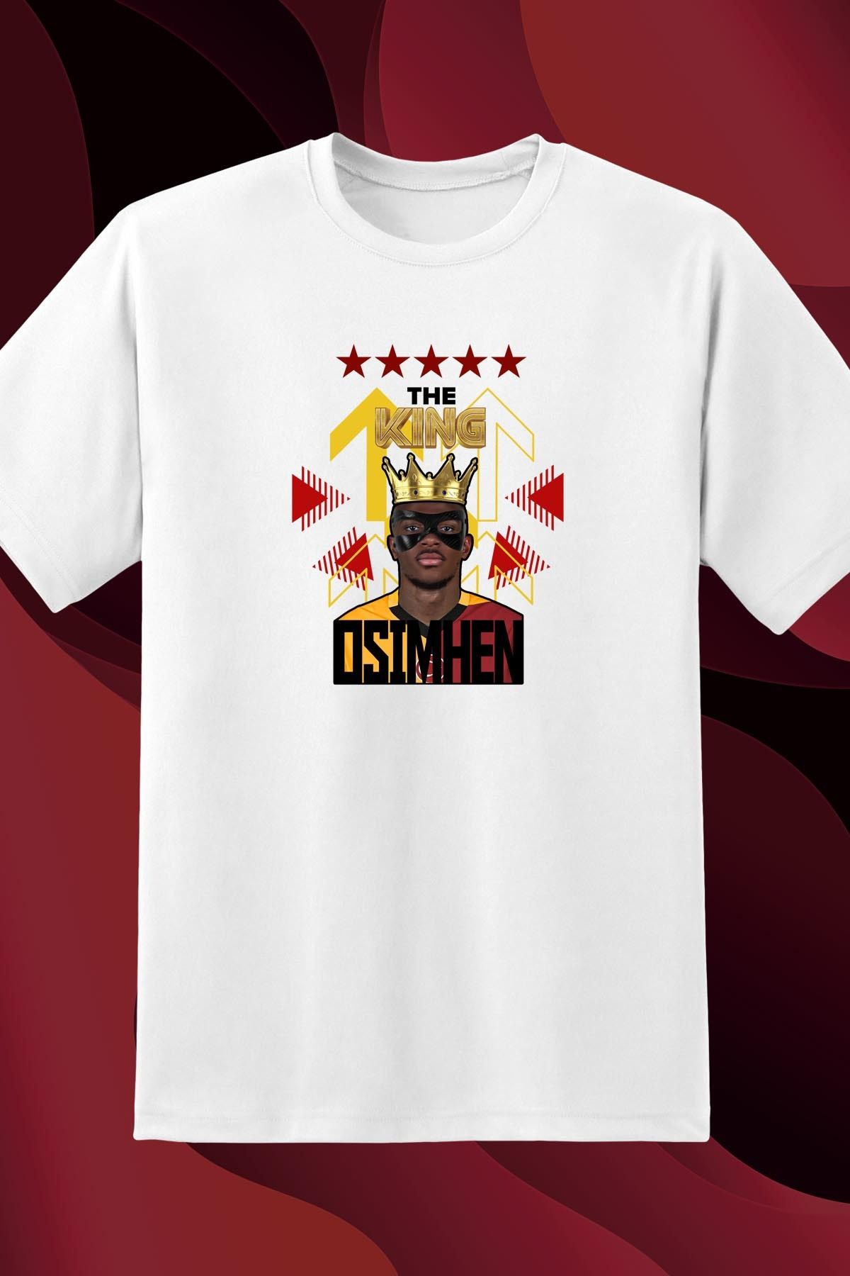 362BASKI Osimen Gol Kralı Sarı Kırmızı 5 Yıldız Temalı The King Baskılı Tshirt