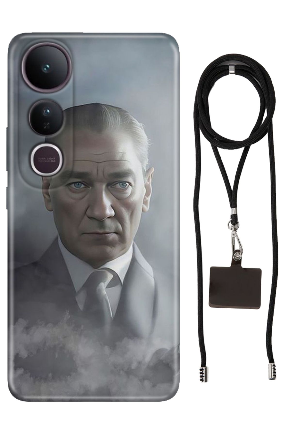 Cekuonline Vivo V50 Lite 5G Kılıf Silikon Atatürk 1938 İpli Boyun Askısı