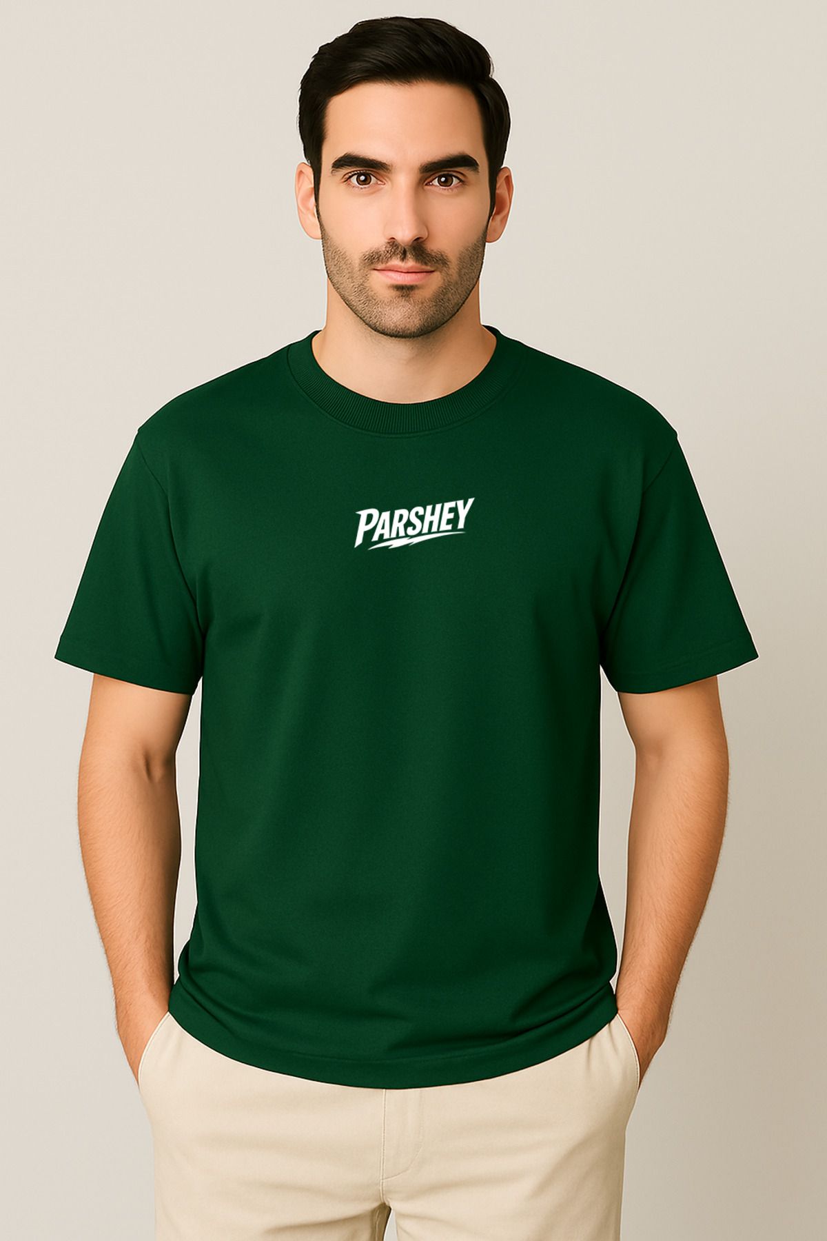 PARSHEY Erkek - Kadın Unisex Parshey Baskılı Yarım Kollu Bisiklet Yaka %100 Pamuk Oversize T-shirt