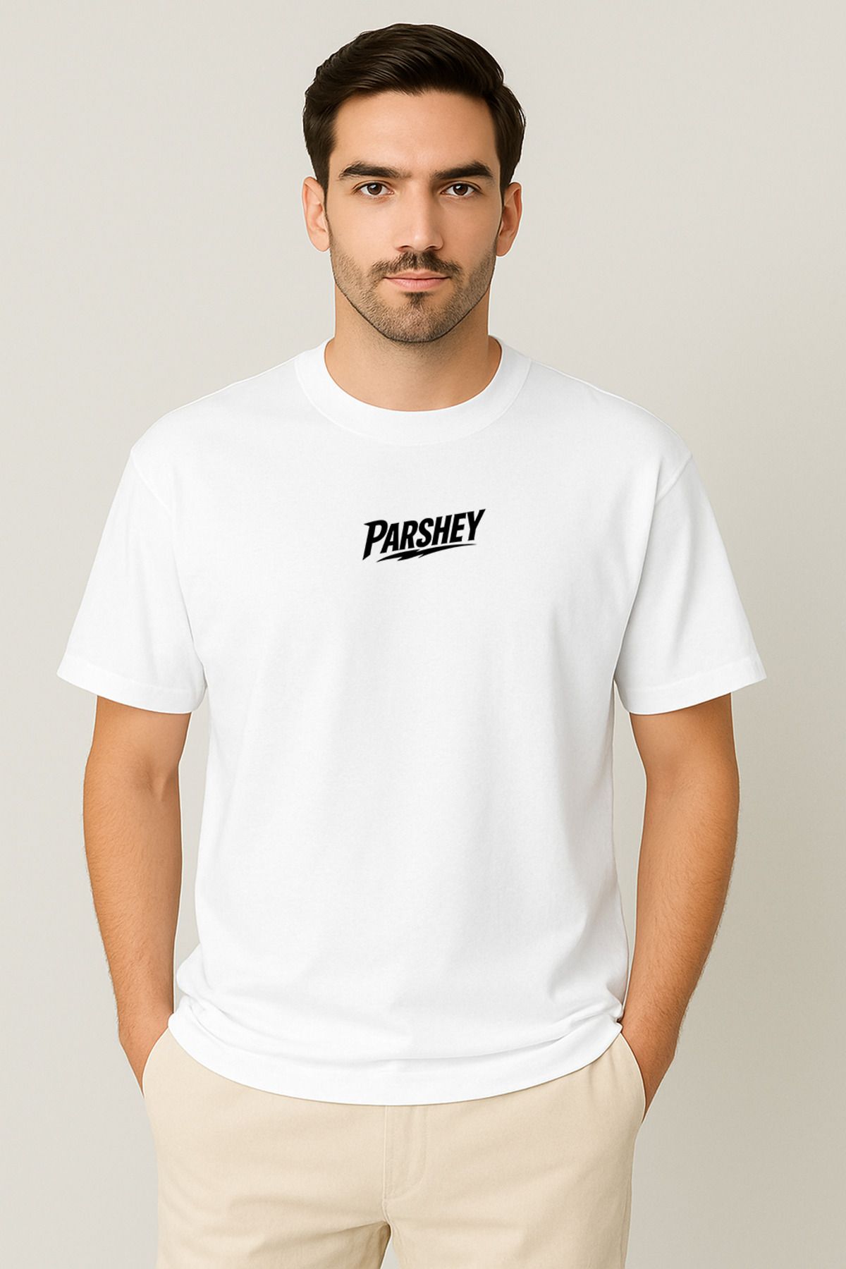 PARSHEY Erkek - Kadın Unisex Parshey Baskılı Yarım Kollu Bisiklet Yaka %100 Pamuk Oversize T-shirt