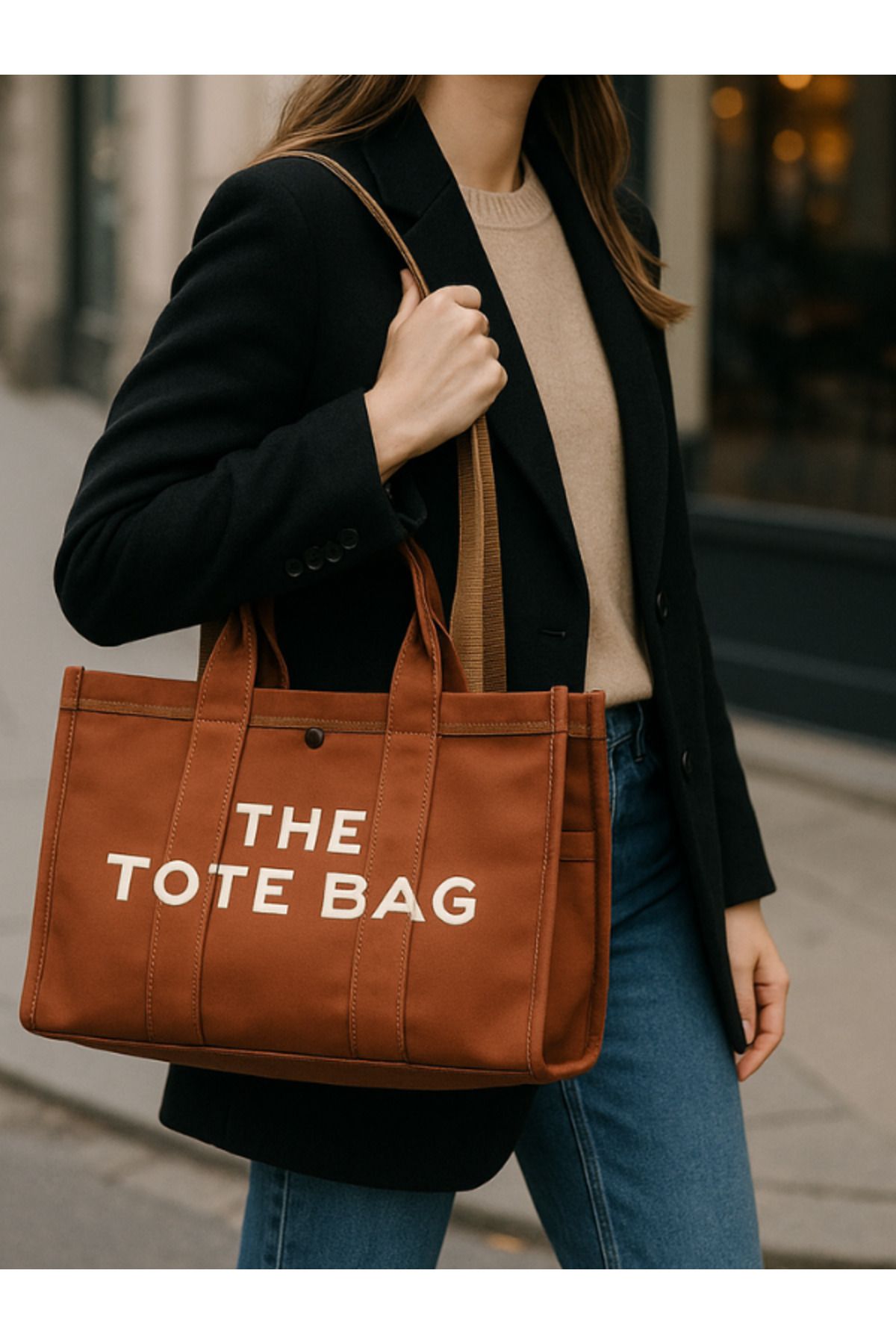 CANARİS Tote Bag Çanta Saten Kumaş Omuz Askılı 3 Bölmeli Çanta Elde Taşınabilir Çift Taraflı Mıktanıs Düğme