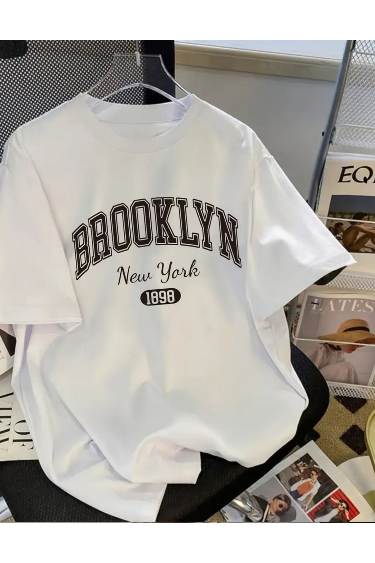 SAJA Unısex Kadın/Erkek Baskılı Oversize Düşük Kol Bisiklet Yaka T-Shirt
