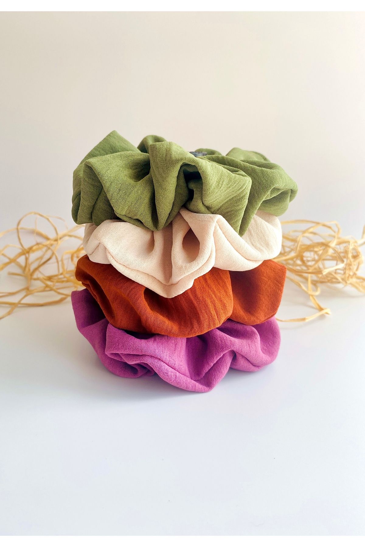 seyranat 4’lü Karışık Renk Ayrobin Kumaş Orta Boy 12 cm Kadın Simit Saç Tokası Scrunchie Toka