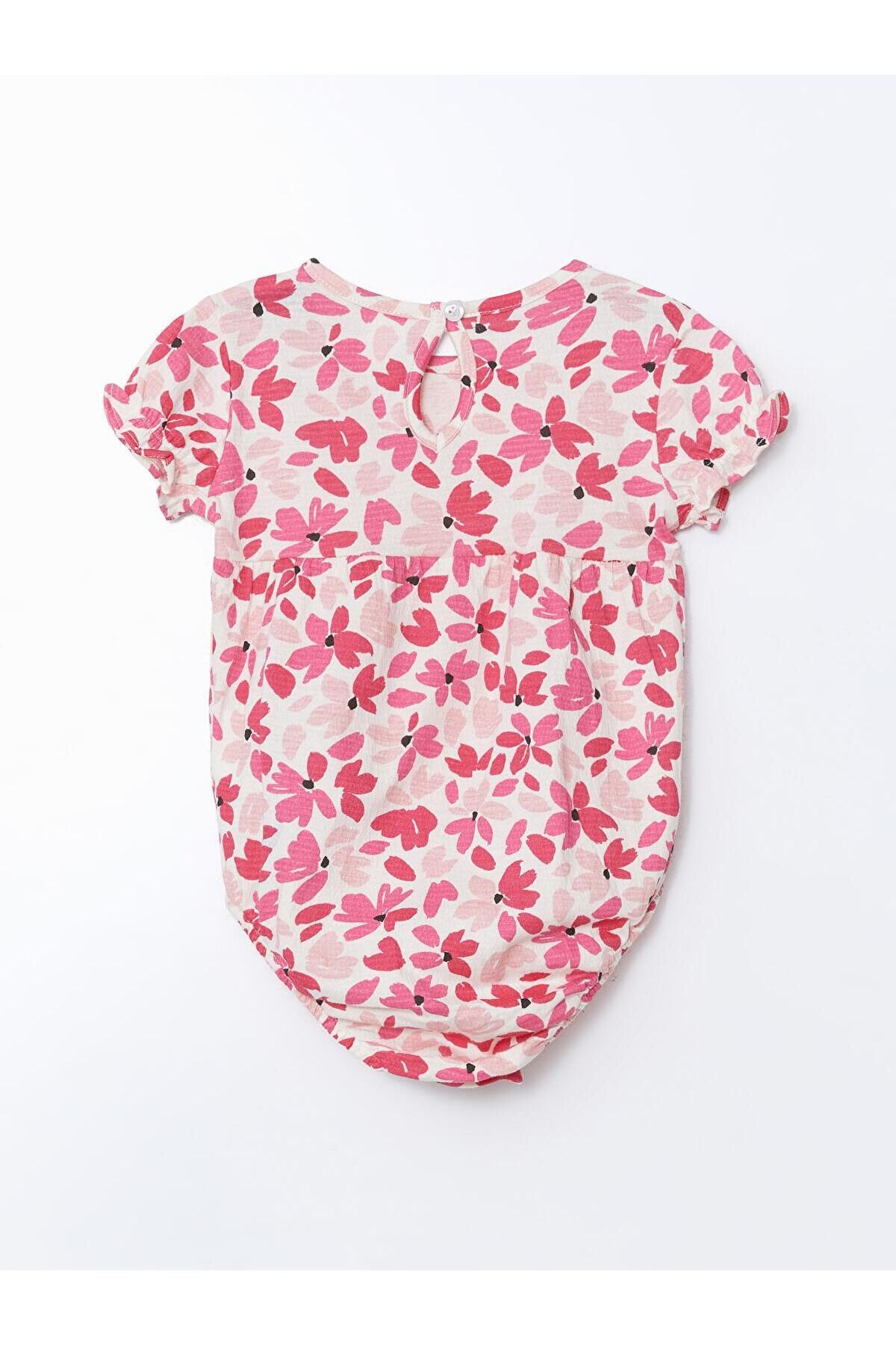LC Waikiki LCW baby Bisiklet Yaka Çiçekli Kız Bebek Çıtçıtlı Bodysuit (S5)