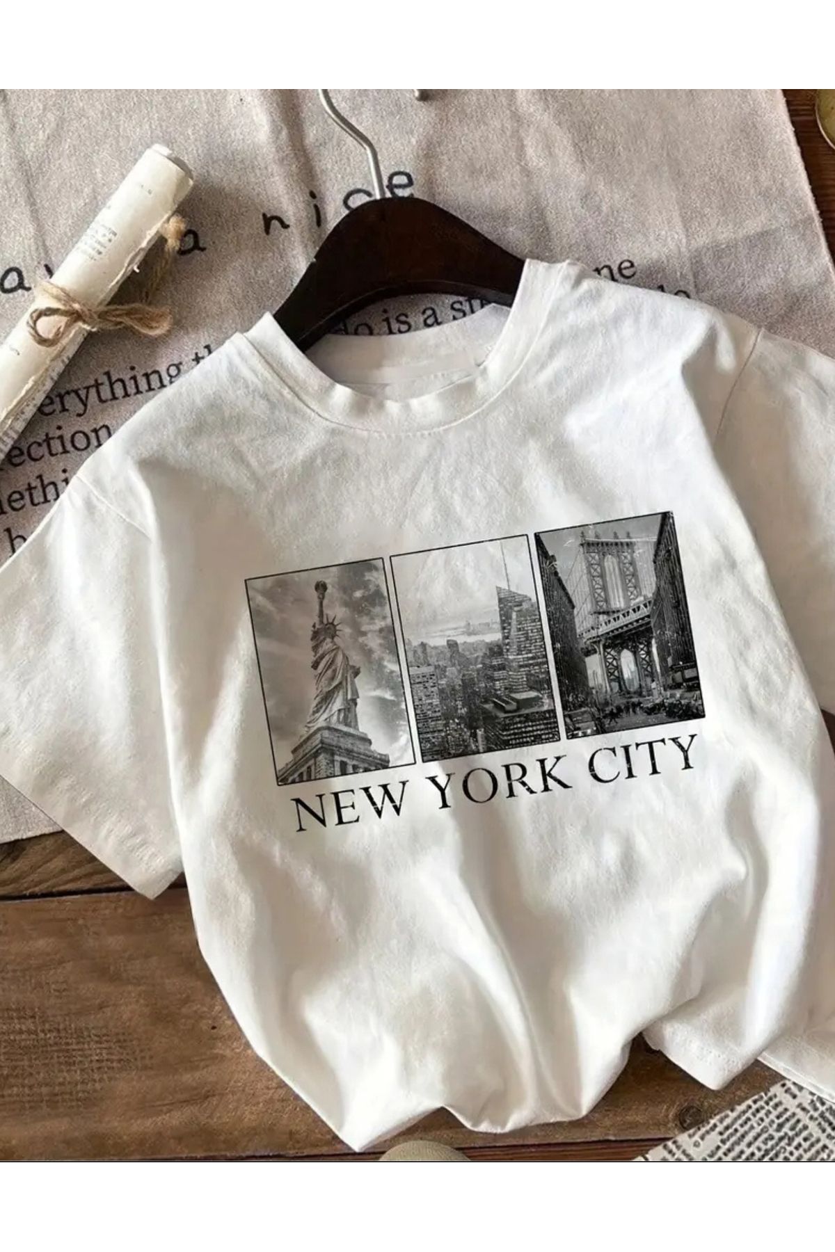 SAJA Unısex Kadın/Erkek Baskılı Oversize Düşük Kol Bisiklet Yaka T-Shirt