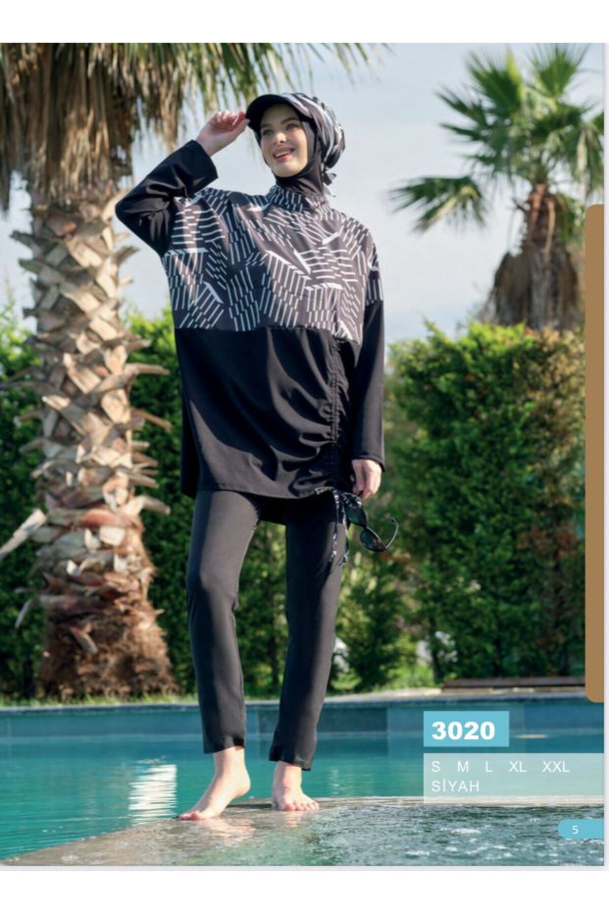 Lüx Wood 3020 KADIN DESENLİ TAM TESETTÜR MAYE SIYAH GÜMÜŞ SPURCU LİKRALI