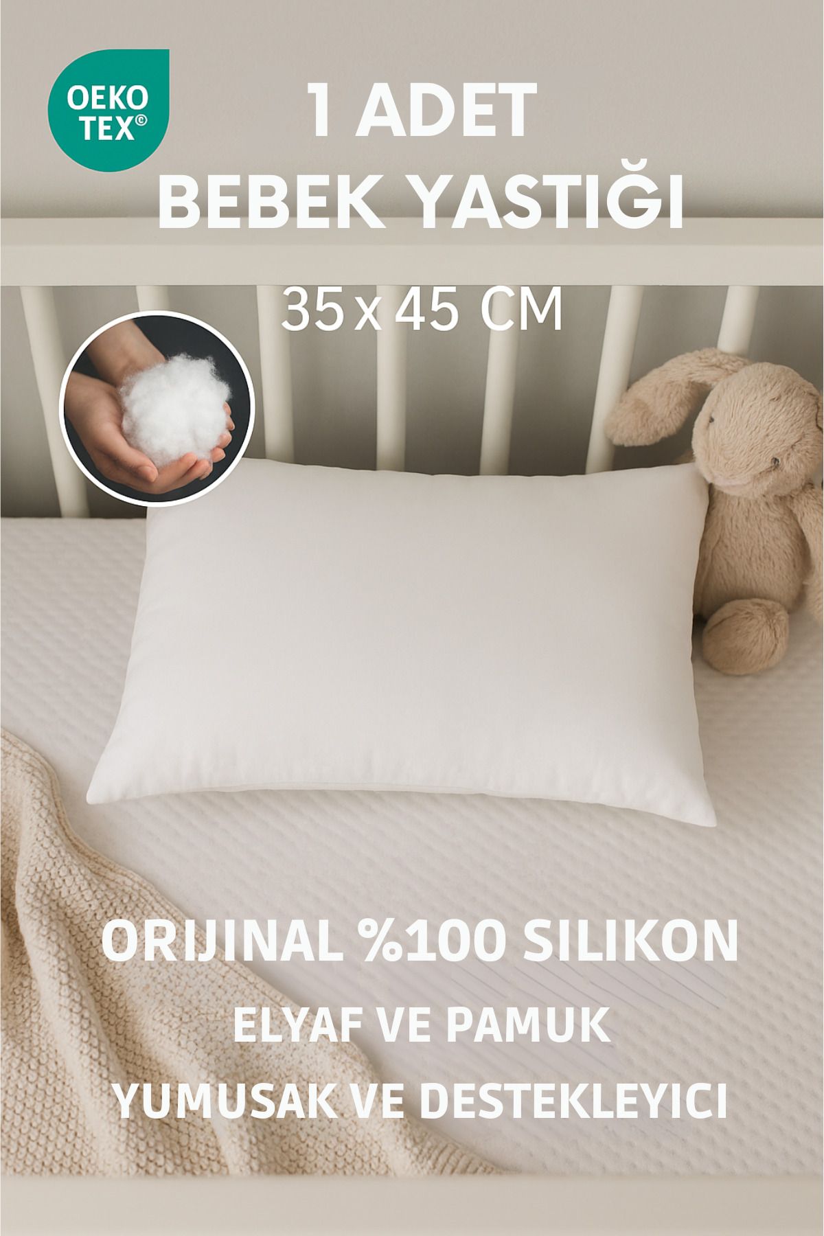 Yamesa %100 Saf Silikon Elyaf Dolu 35x45 cm Bebek Yastığı – Yumuşak, Destekleyici, Antibakteriyel