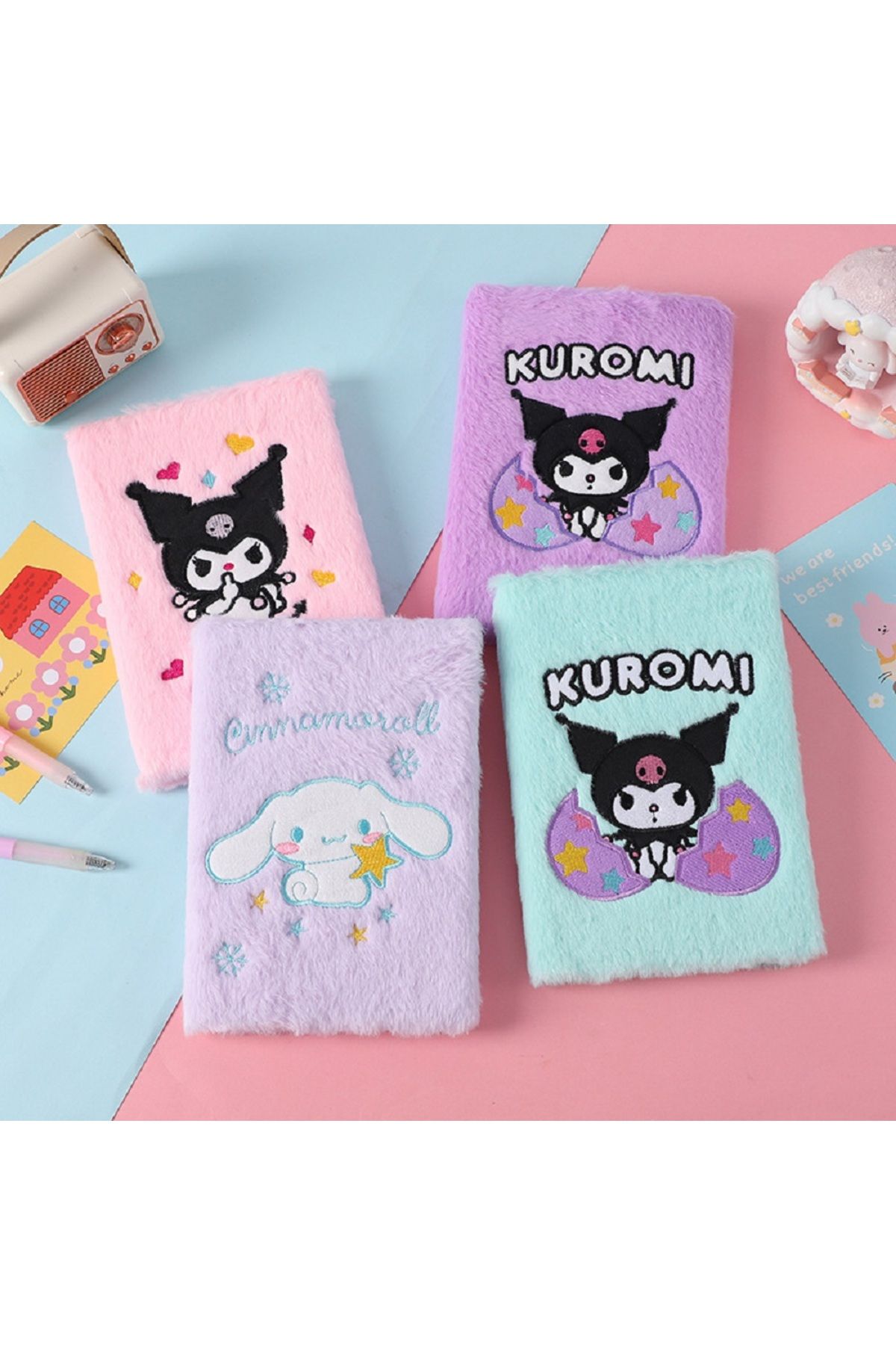 Livava Peluş Defter, Çizgili ve Kuromili, 80 Yaprak, Renkli, 21x14 - Sürpriz Hediyeli