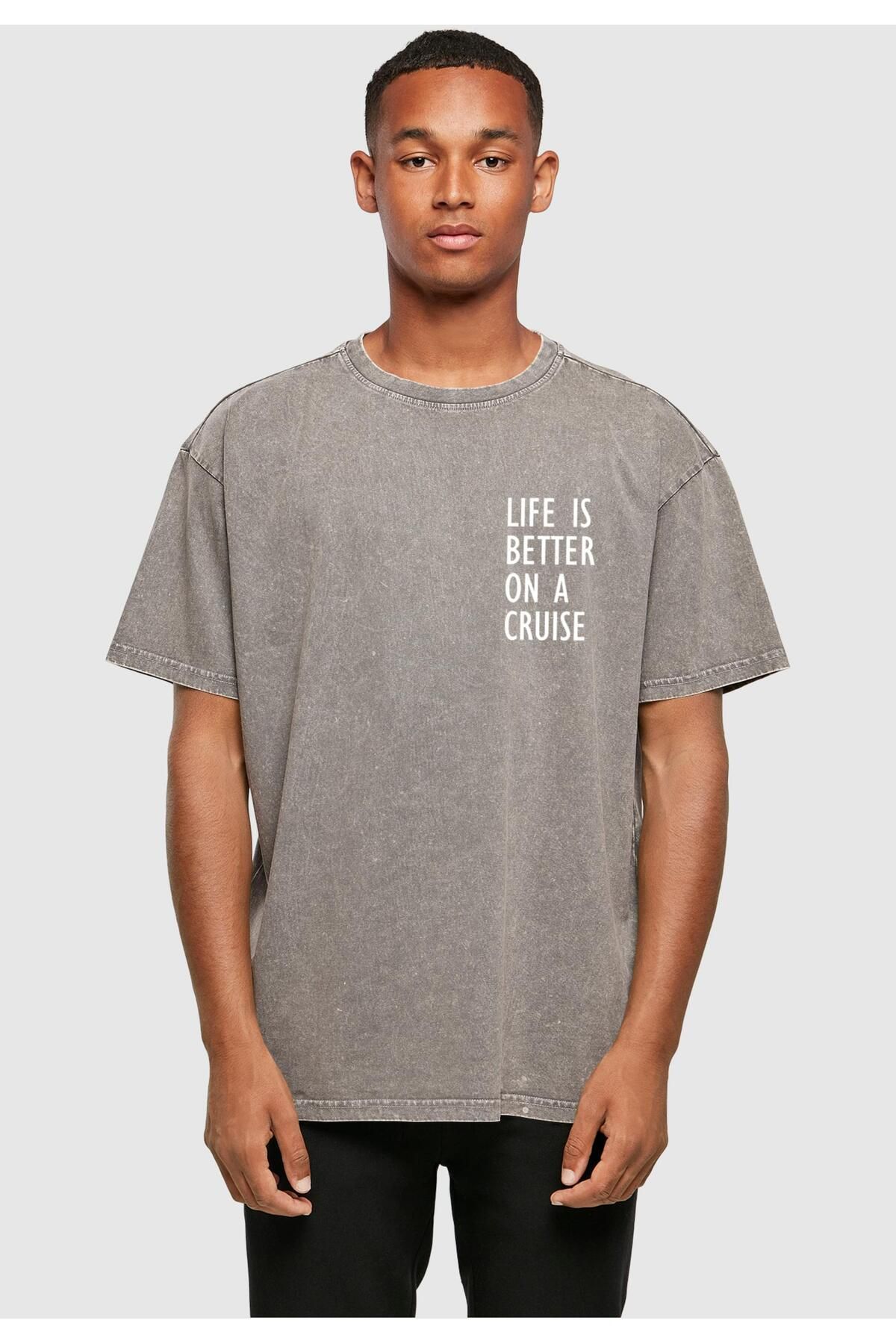 Merchcode-Herren Life Is Better Acid Washed Heavy Oversized Tee 3