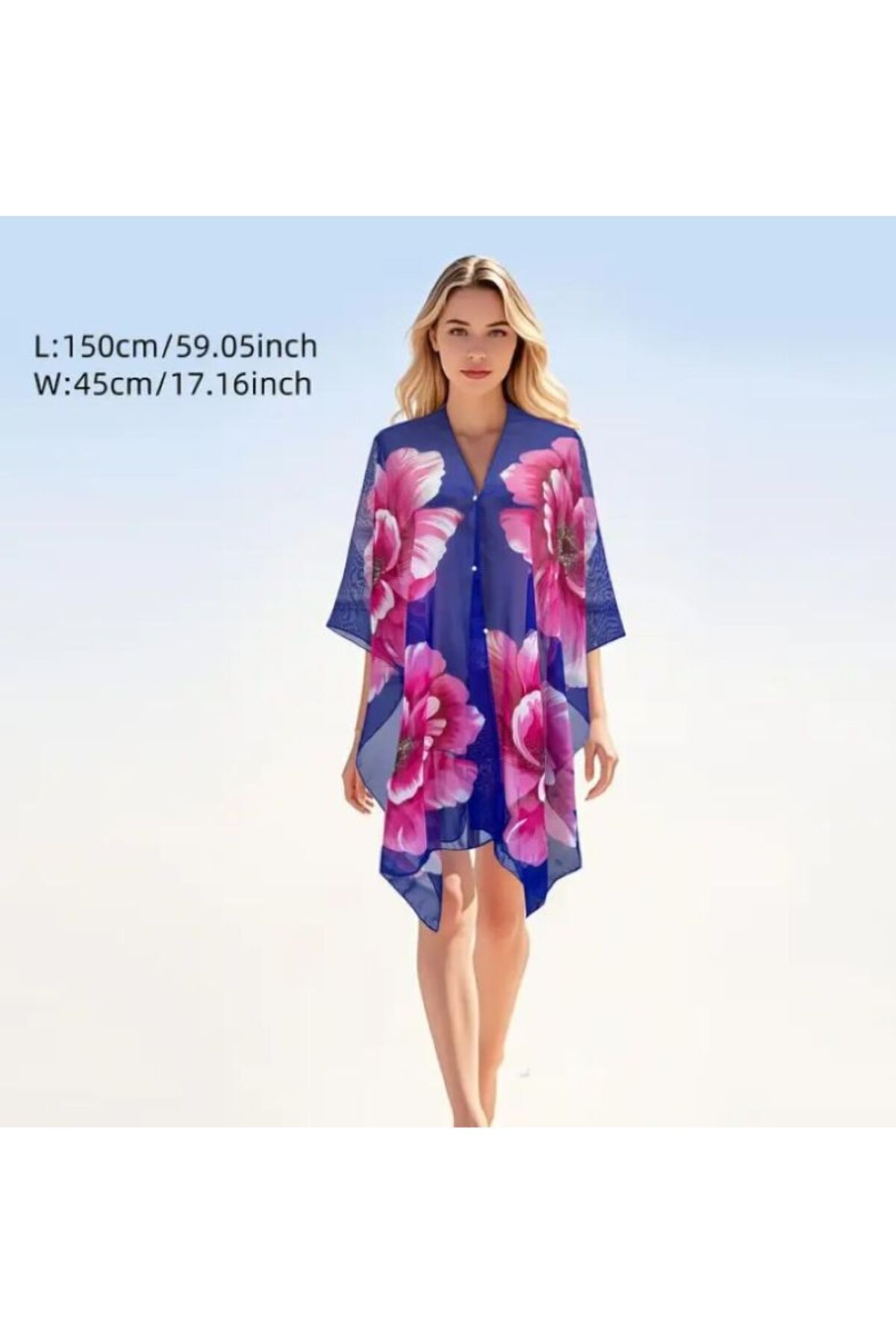 Dgt Luxury Çiçek Desenli, Güneş Koruyucu, Çok Amaçlı Tunik, Plaj Şalı, Hafif, Nefes Alan Kimono