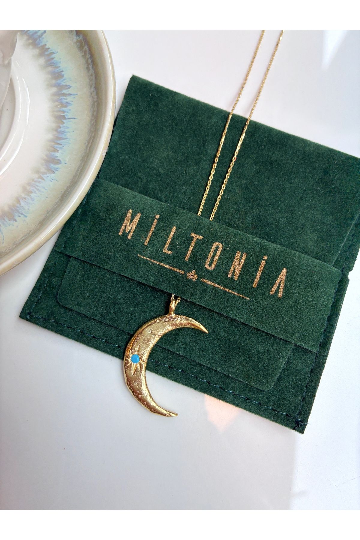Miltonia 925s Gümüş Mavi Taşlı Hilal Gümüş Kolye
