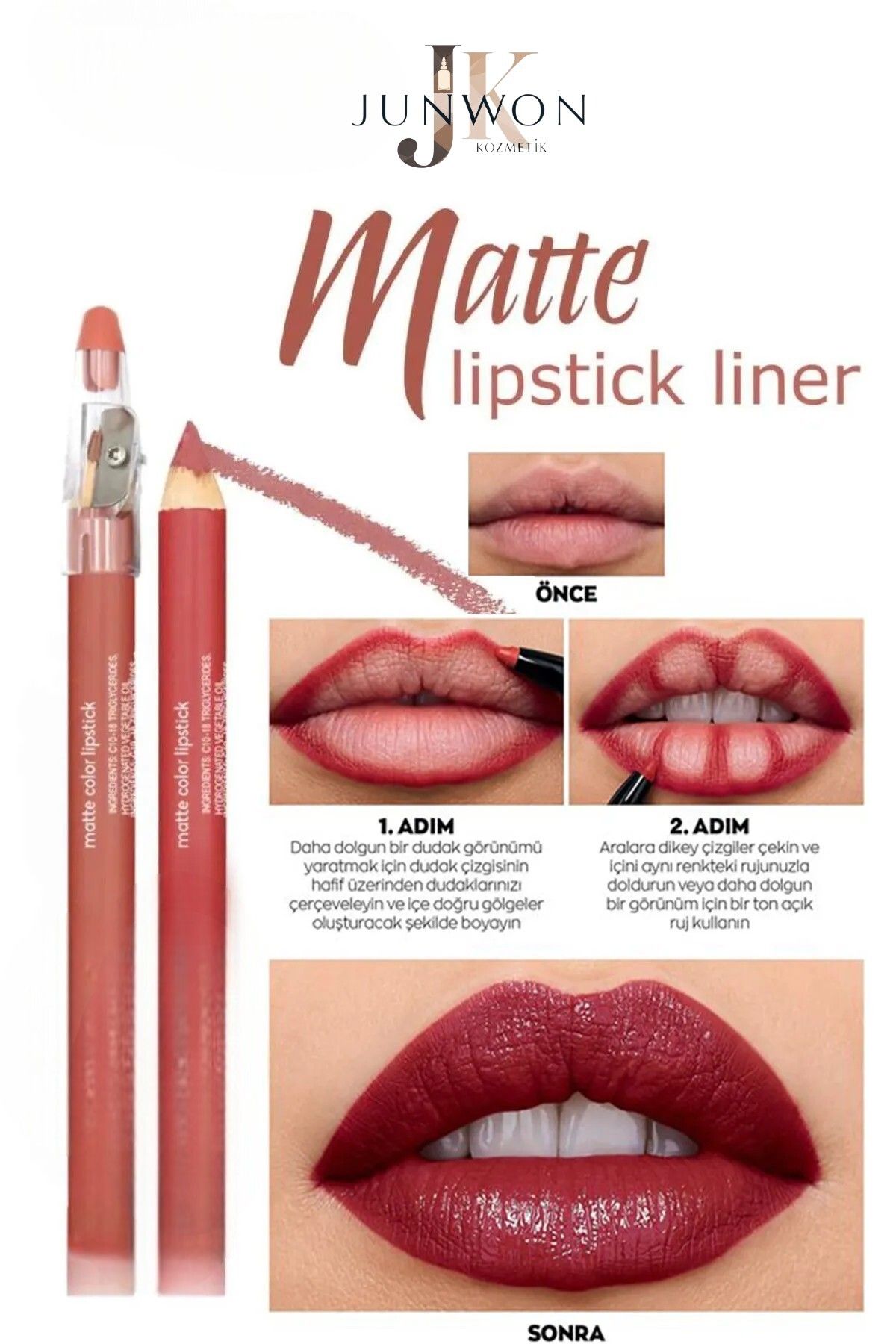 junwon Kalemtraşlı Dudak Kalemi Matte Color Lipstick Jumbo Kalın Kalem Ruj Waterproof 12li Set