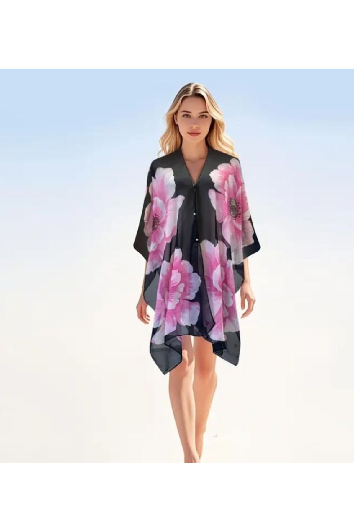 Dgt Luxury Çiçek Desenli, Güneş Koruyucu, Çok Amaçlı Tunik, Plaj Şalı, Hafif, Nefes Alan Kimono