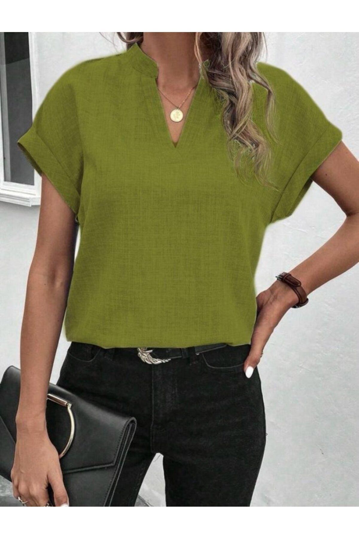 fh fashionhere Kadın Kısa Kollu Hakim Yaka Sofya Bluz