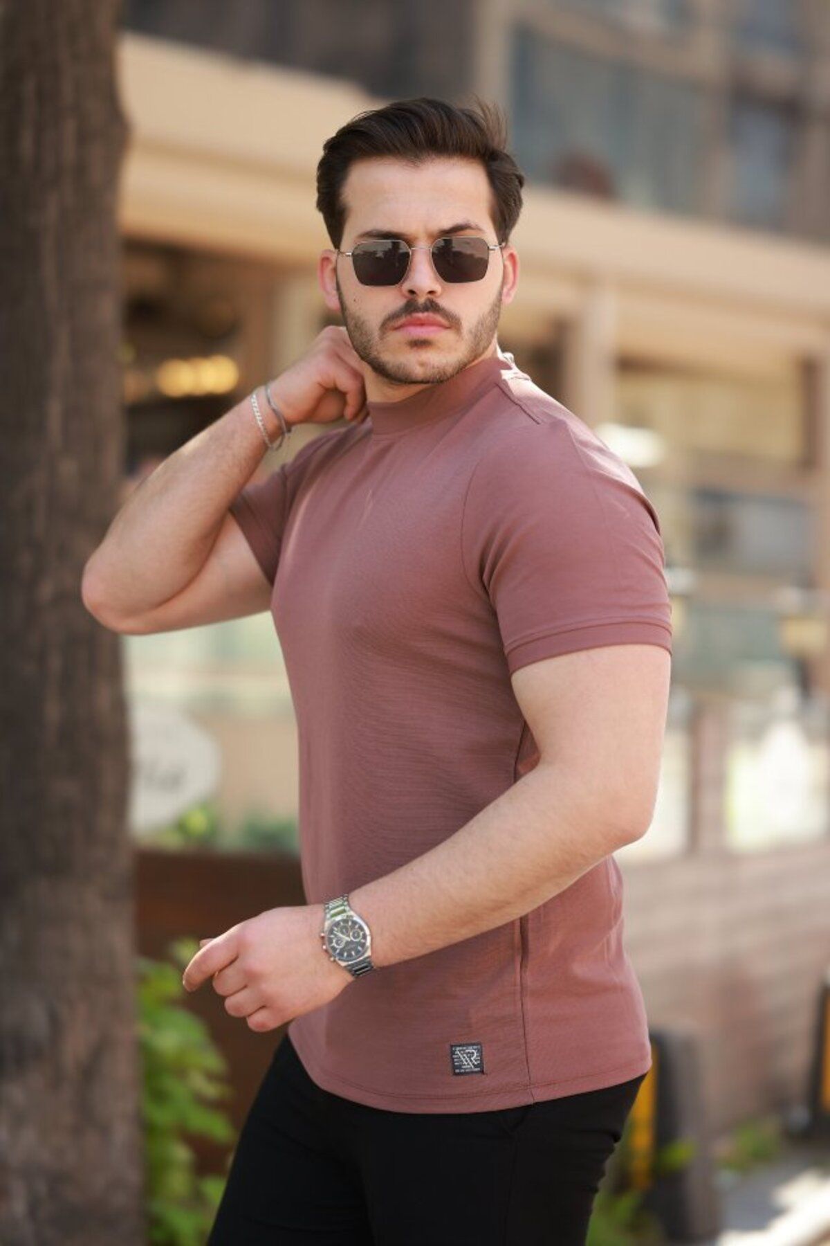 Albayrak Erkek Ince çizgi Dokulu Kısa Kollu T-shirt