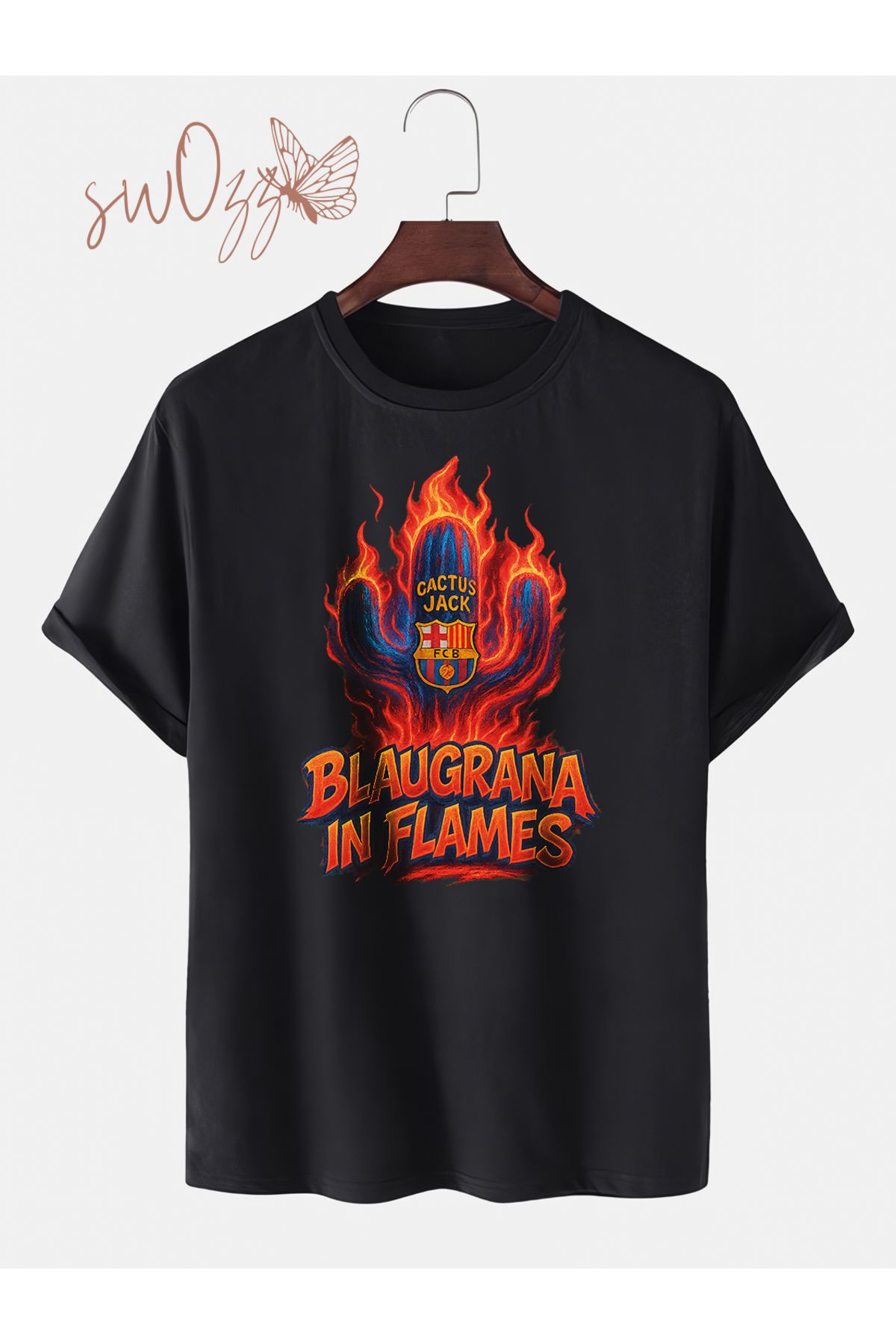 swOzz Cactus Jack x Barcelona Özel Tasarım Tişört – 2025 El Clásico Koleksiyonu | Oversize Unisex Model