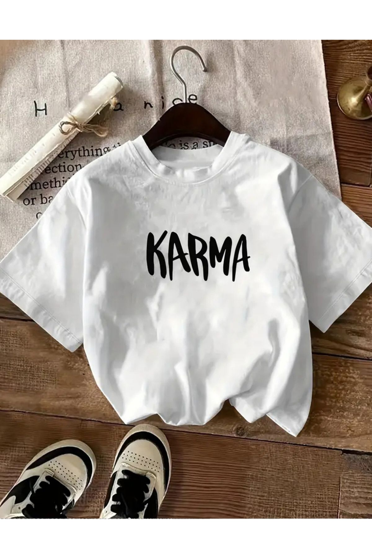 SAJA Unısex Kadın/Erkek Baskılı Oversize Düşük Kol Bisiklet Yaka T-Shirt