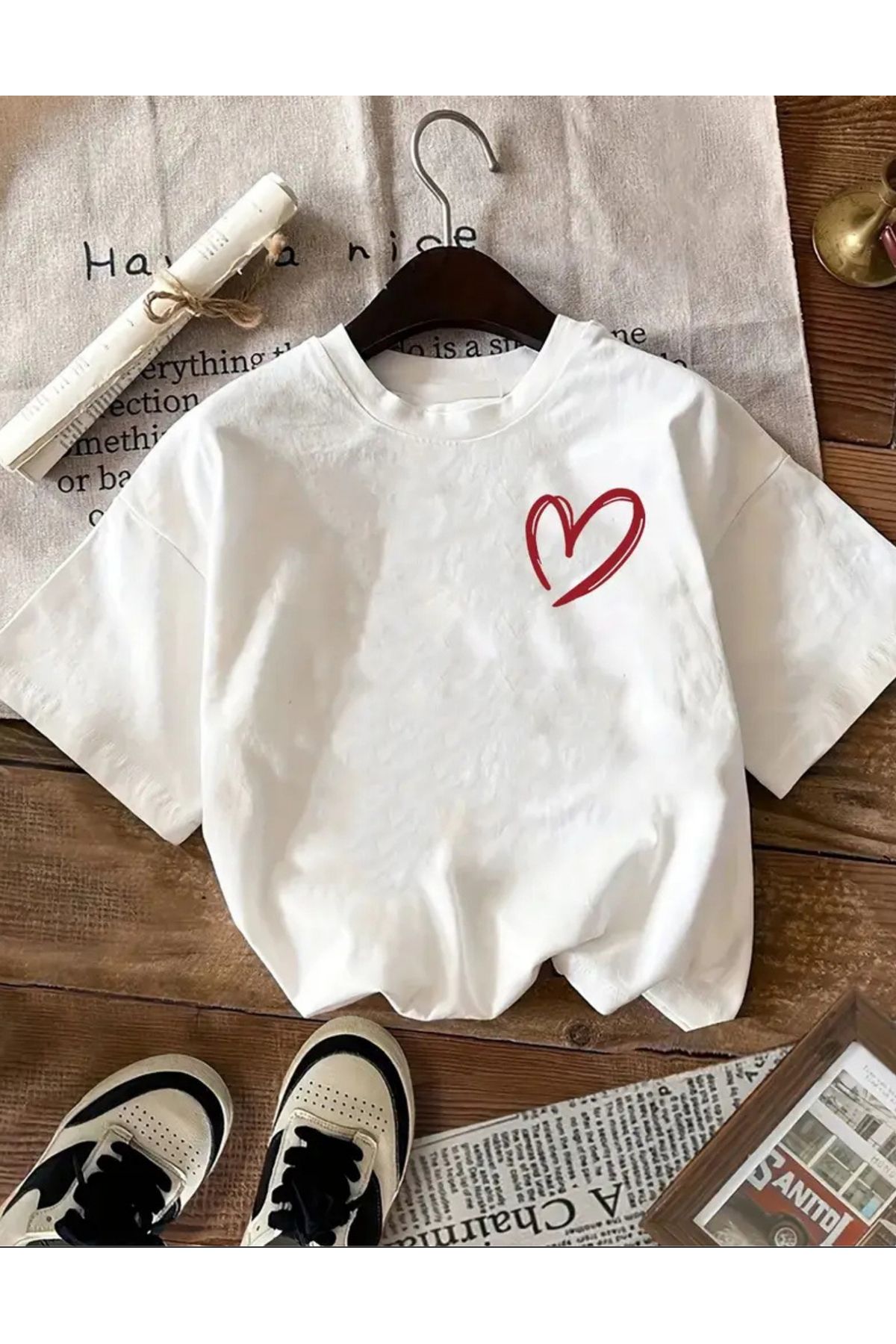SAJA Unısex Kadın/Erkek Baskılı Oversize Düşük Kol Bisiklet Yaka T-Shirt
