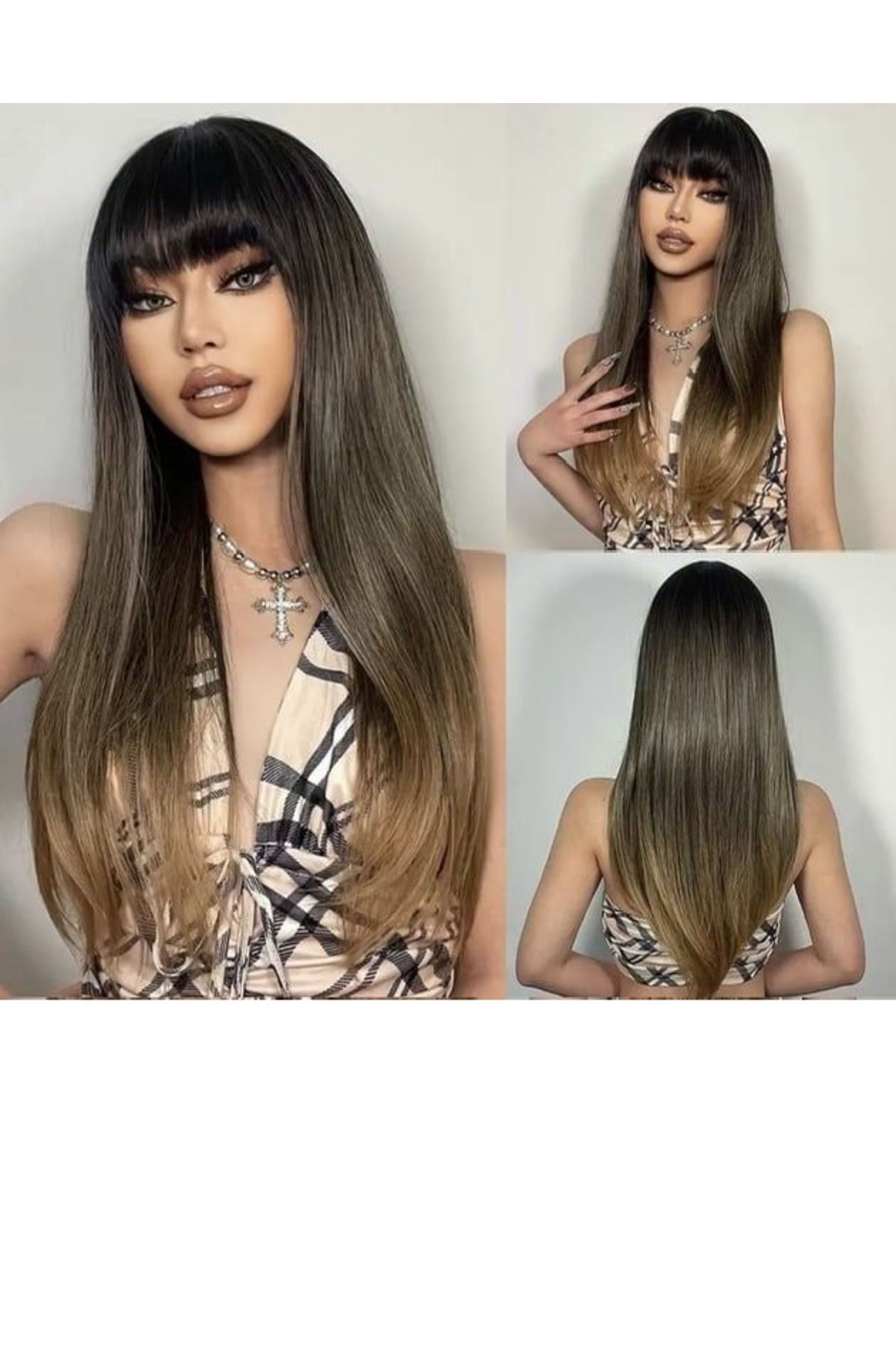 animis beauty-SATEN Ombre wig, synthetic fiber with natural appearance, long straight hair, with bangs, 60 cm 3