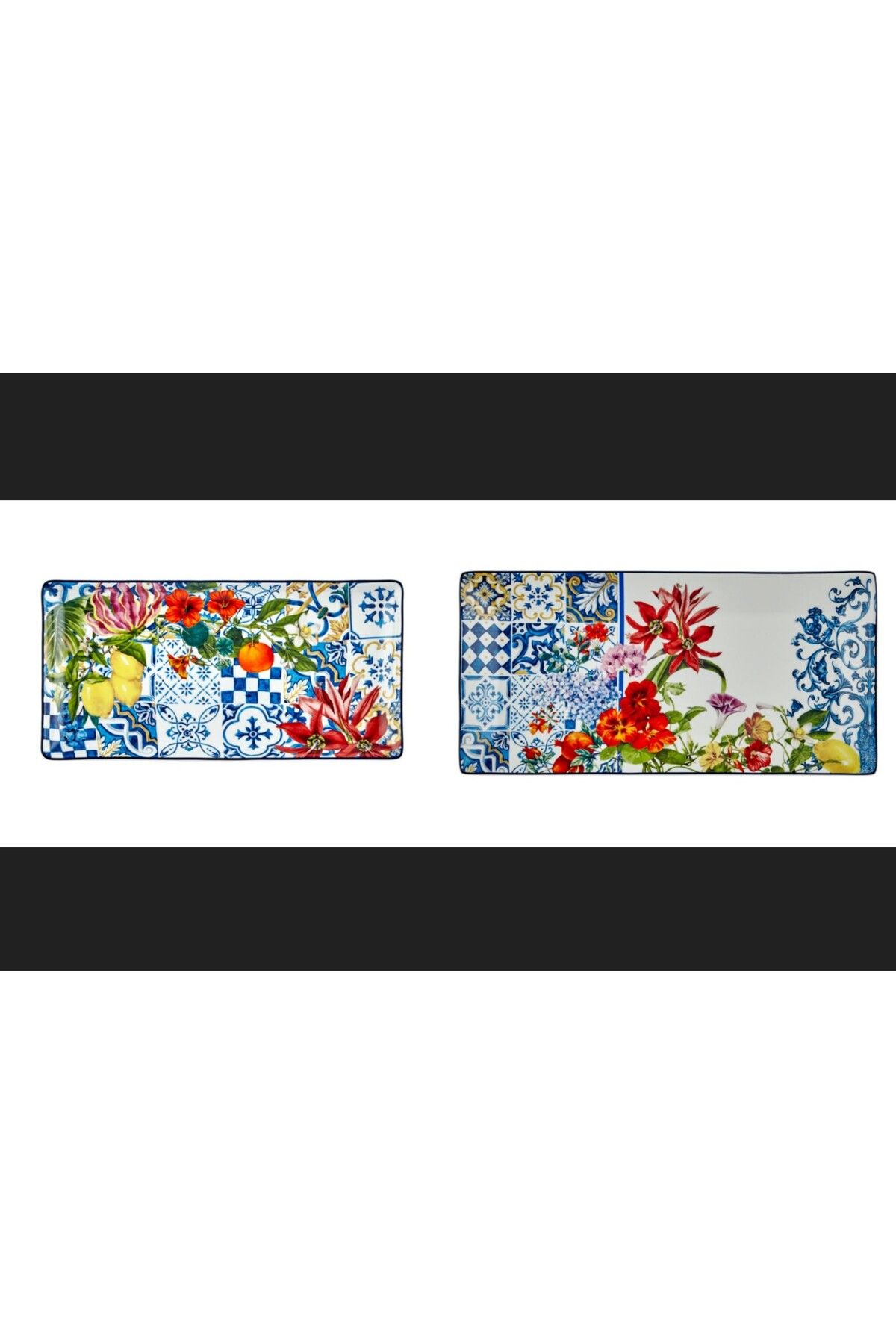 esdekor Italy Garden 2'li Büyük Küçük Dikdörtgen Tabak Set
