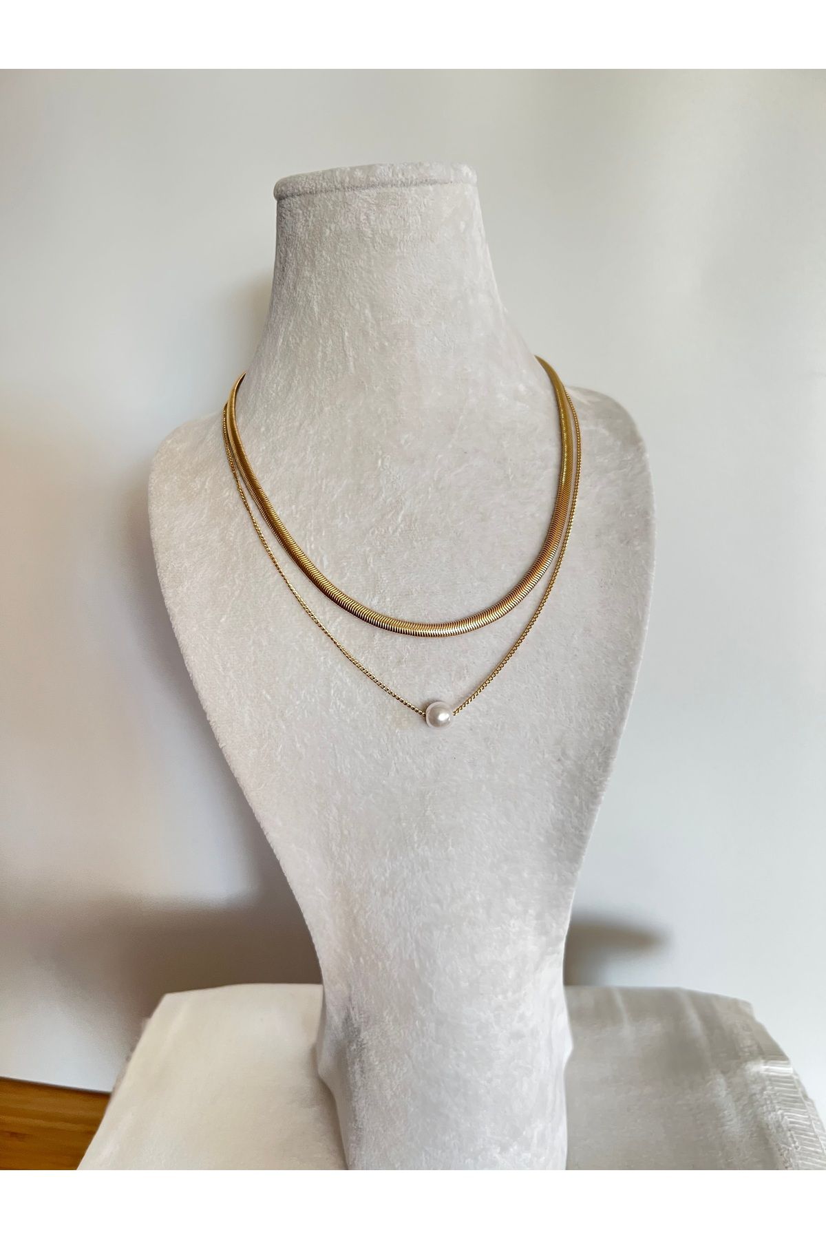 Enki Design İncili Altın Kaplama Çelik Kolye
