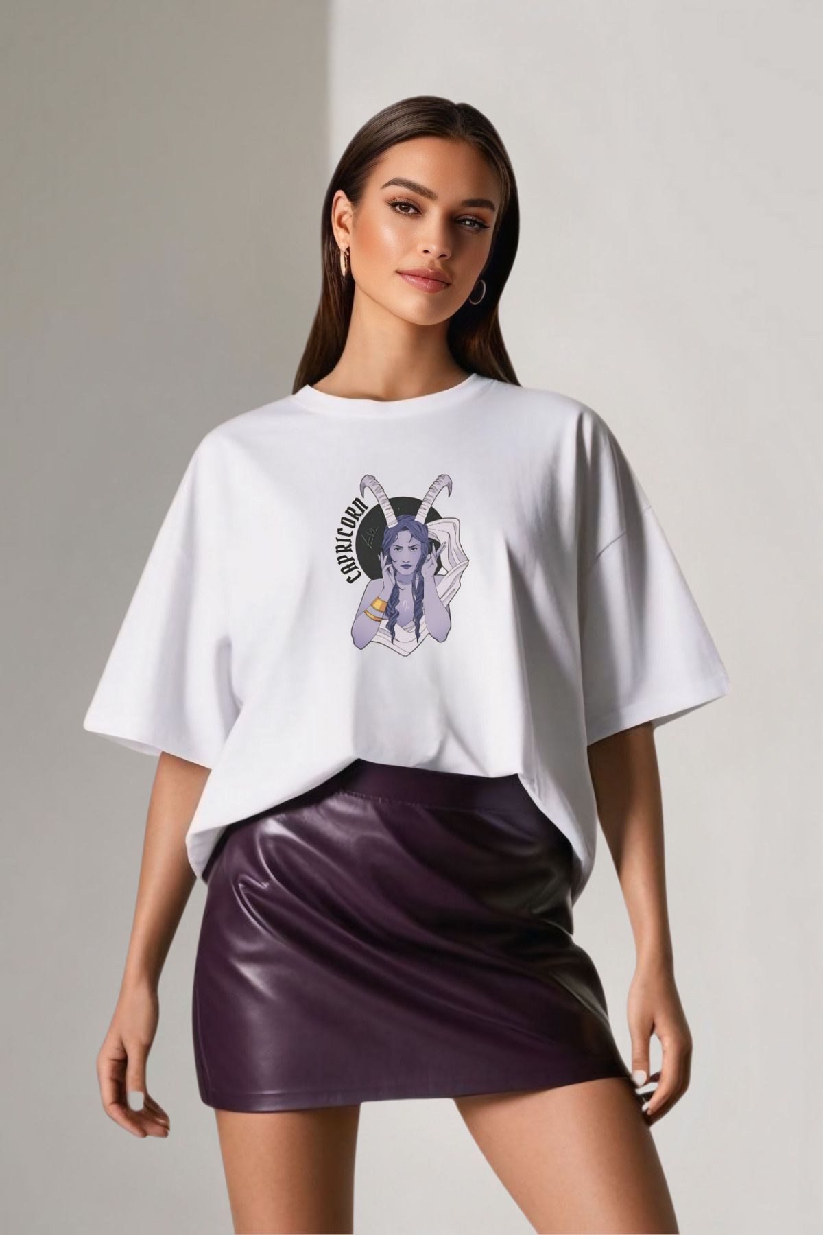 Butik Zodyak Koleksiyonu Oğlak Oversize Pamuklu T-shirt