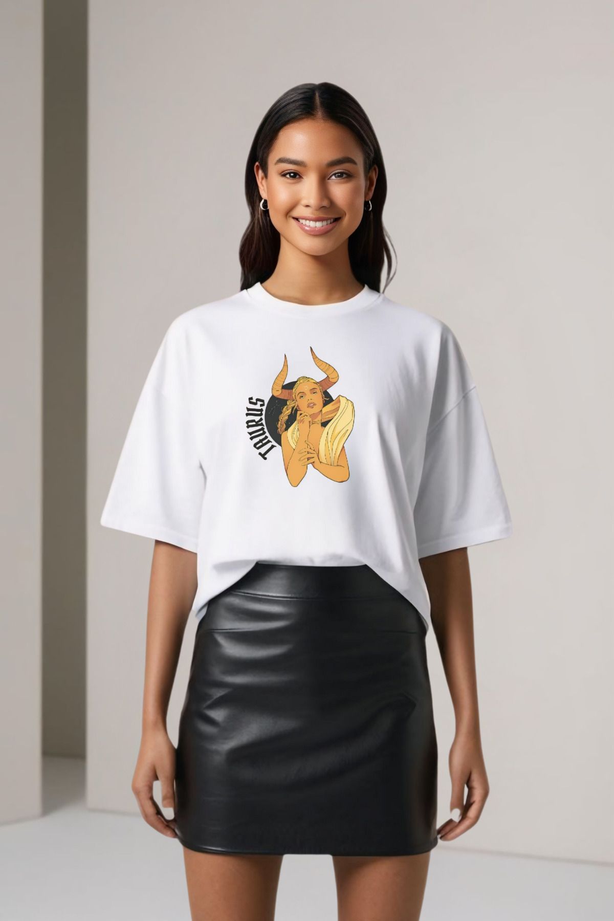 Butik Zodyak Koleksiyonu Boğa Oversize Pamuklu T-shirt