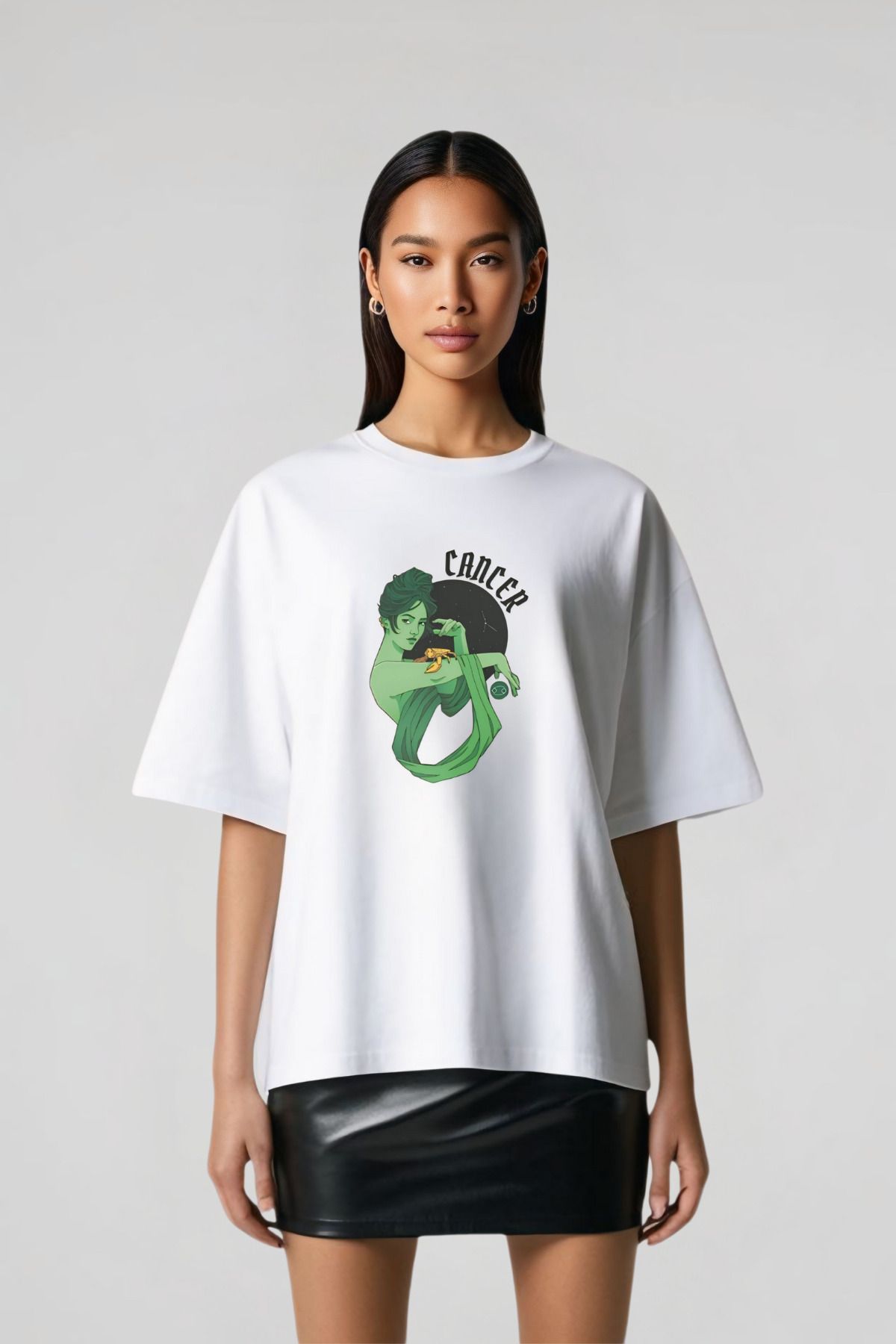 Butik Zodyak Koleksiyonu Yengeç Oversize Pamuklu T-shirt