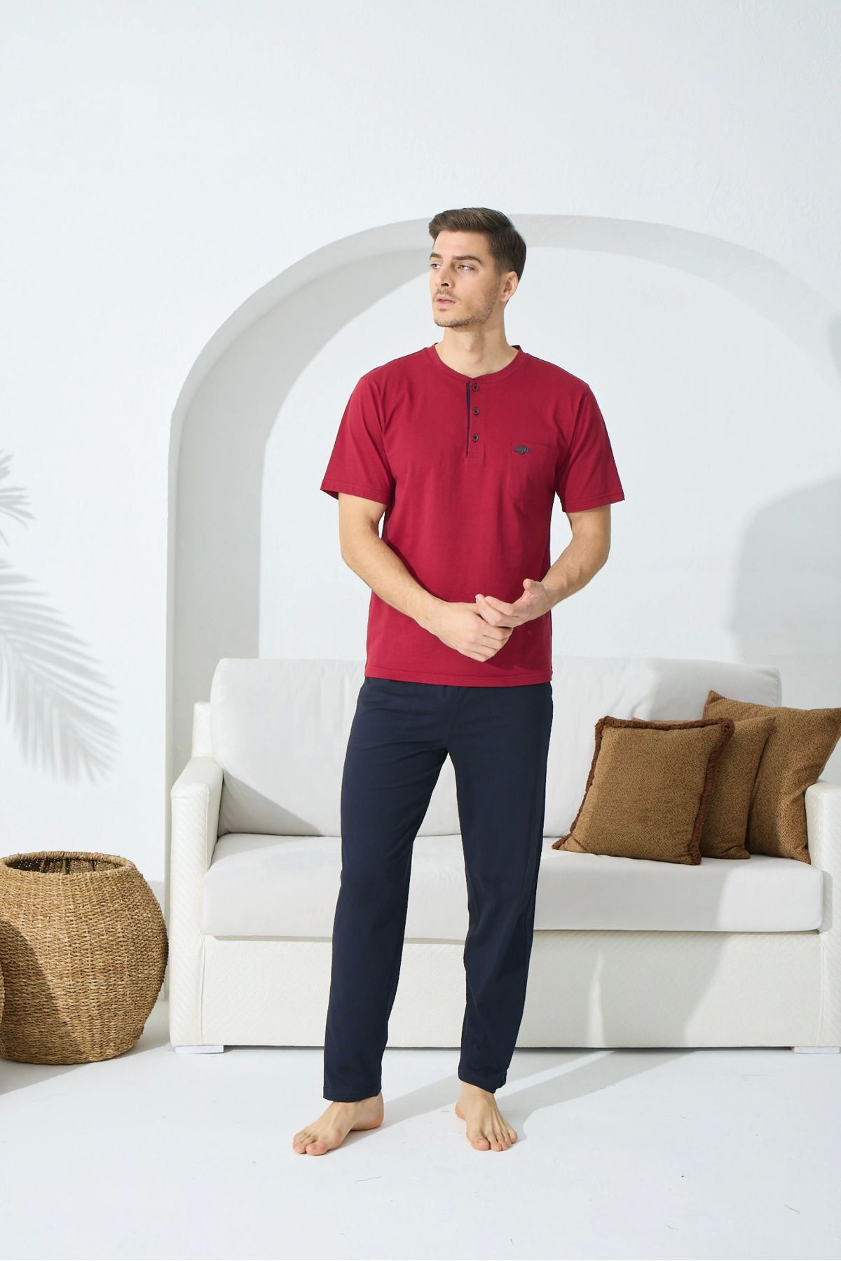Moda Şahsenem 9514 Erkek Midi Yaka Kısa Kol Pijama Takım