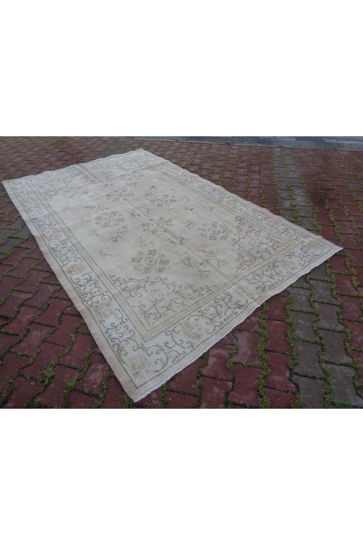 ŞAHMERDANOĞLU ŞAHMERDANOĞLU El Yapımı Vintec Oturma Oda Halısı 180 x290 Cm, Bej & Krem Rustik Villa Dekoru v67