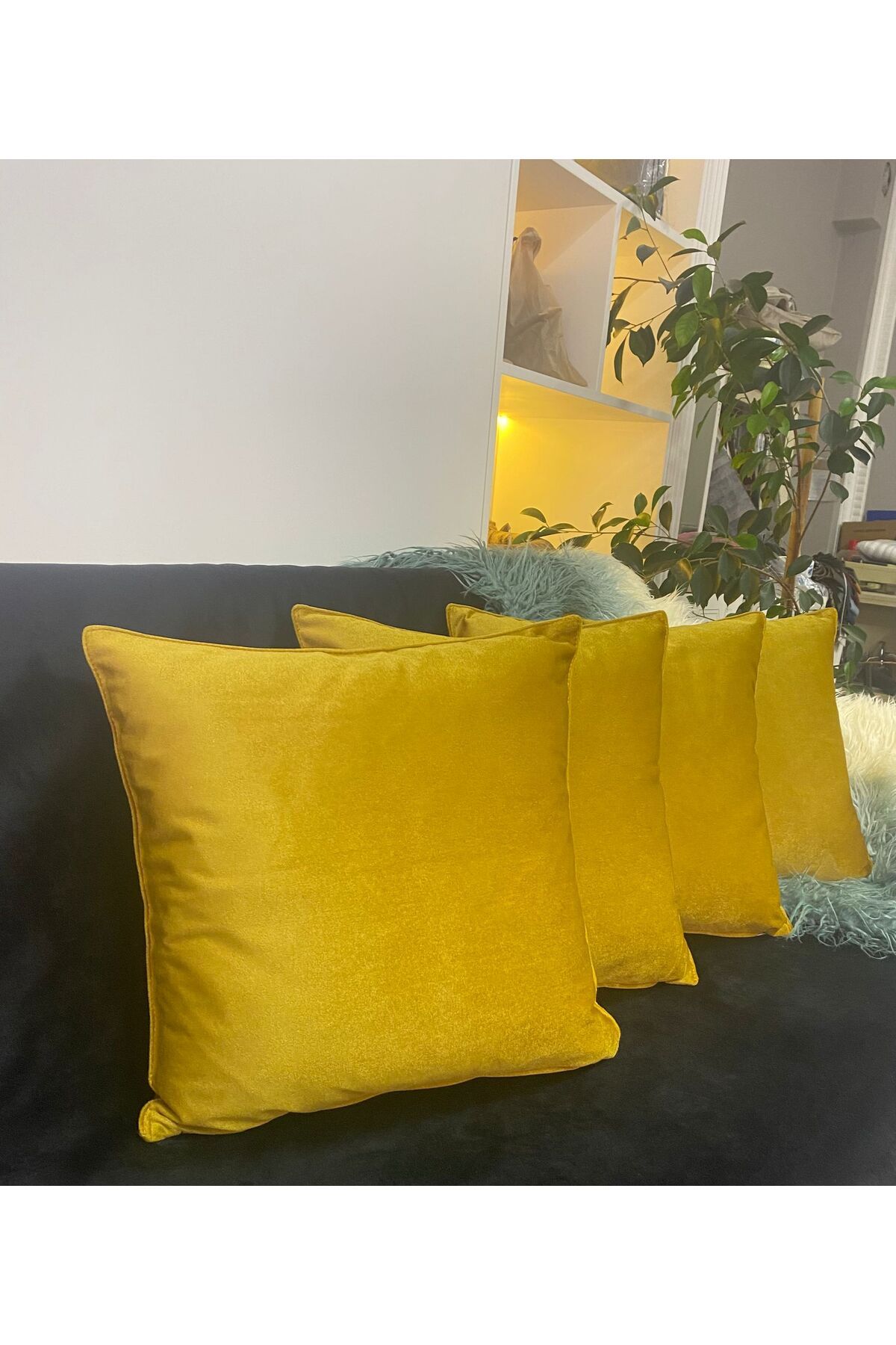 Home KIRLENT KILIFI 4 ADET 45*45 PARLAK KADİFE KADİFE KUMAŞ YUMUŞAK DOKU. HARDAL RENK.