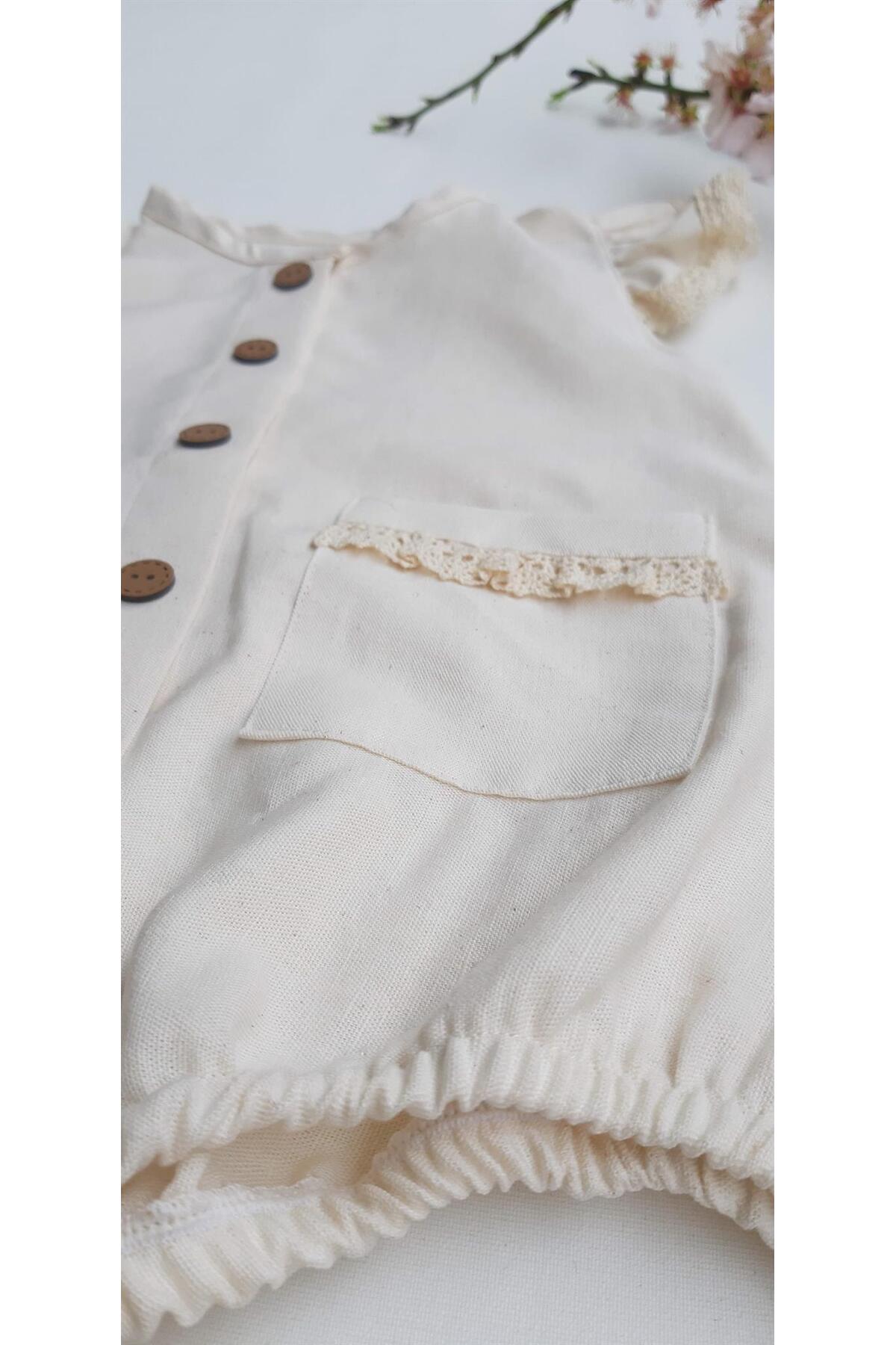 ikokokids Kız Bebek Keten Fistolu Şort Tulum fotoğrafı 2 (önizleme)