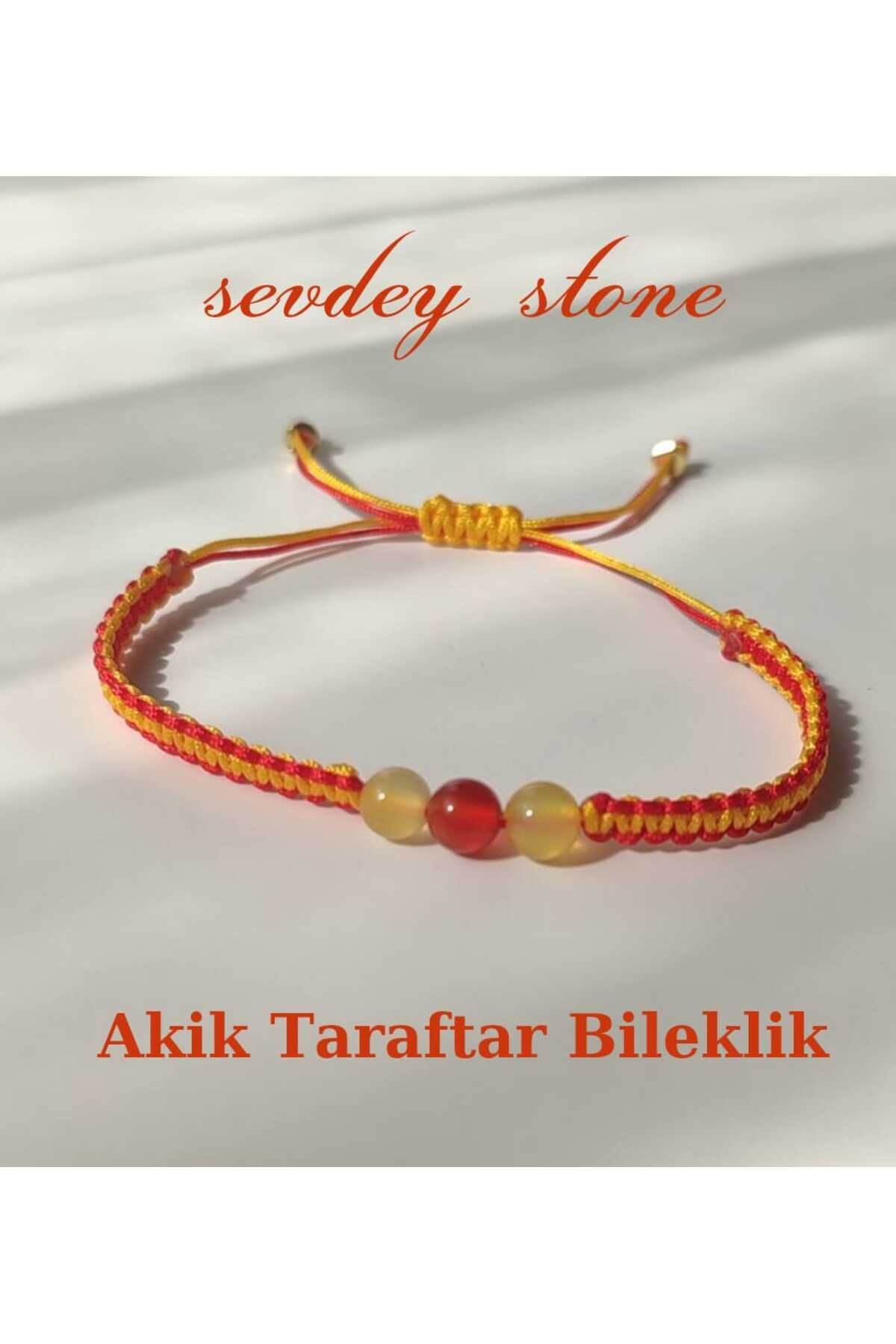 Sevdey Stone Kırmızı ve sarı akik taraftar makrome örgü elişi bileklik