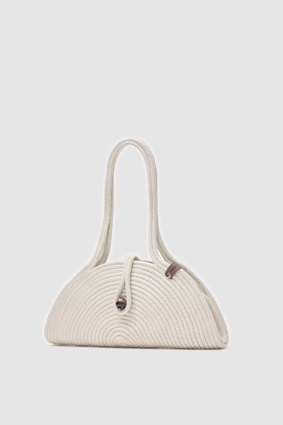 Bagson Vizon Düğmeli Handmade Hasır Omuz Çantası