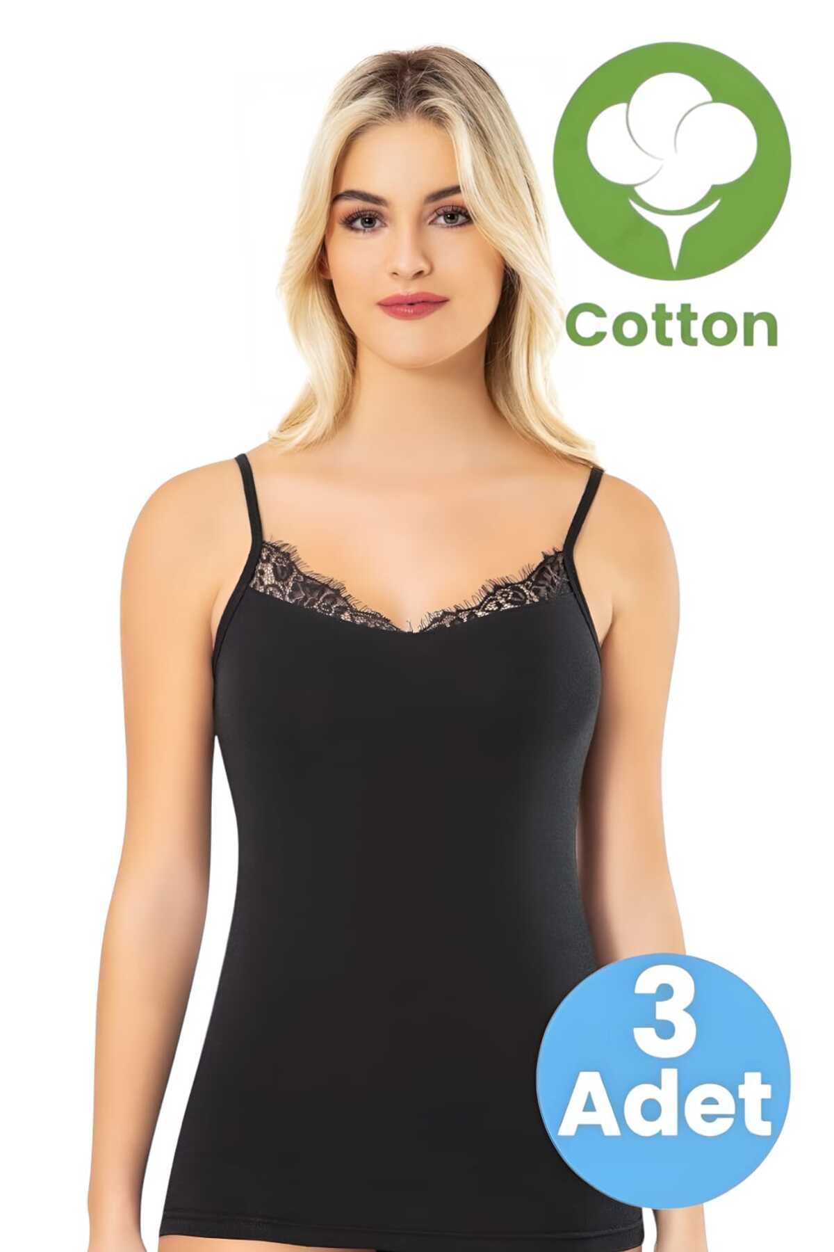 Tezzgelsin Kadın 3'lü İp Askılı Yakası Dantel Modelli Atlet