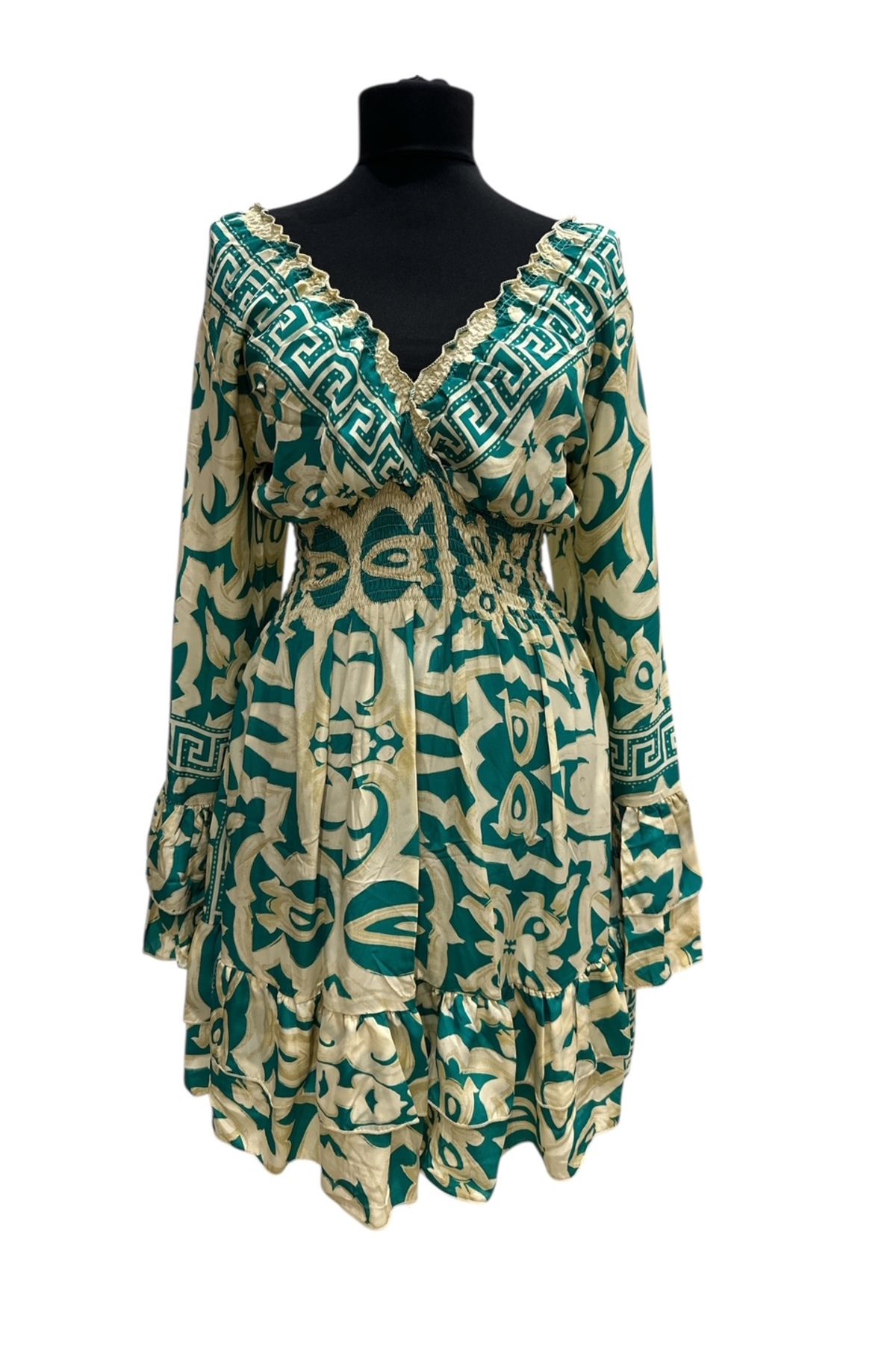 PHUTİ COLLECTION HİNT İPEĞİ BELİ LASTİKLİ MİDİ ELBİSE