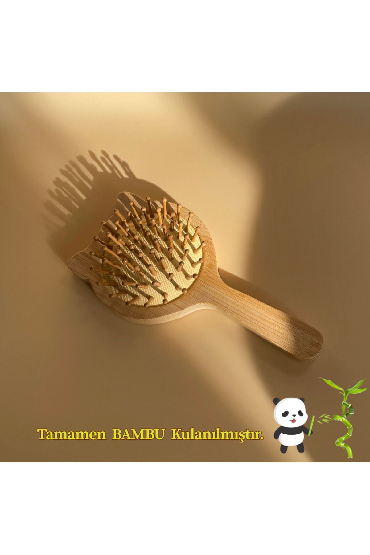 Natural Kedi Figürlü Bambu Saç Tarağı