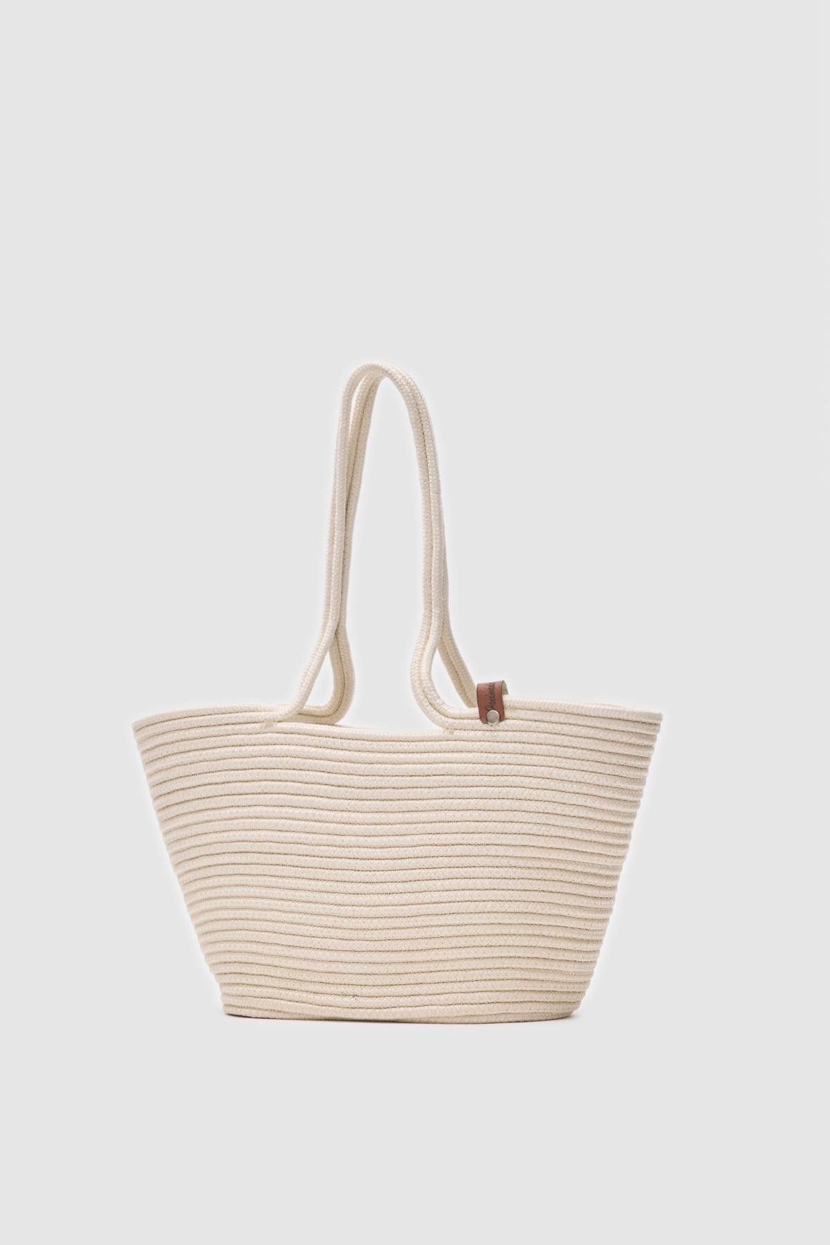 Bagson Krem Handmade Hasır Omuz Çantası