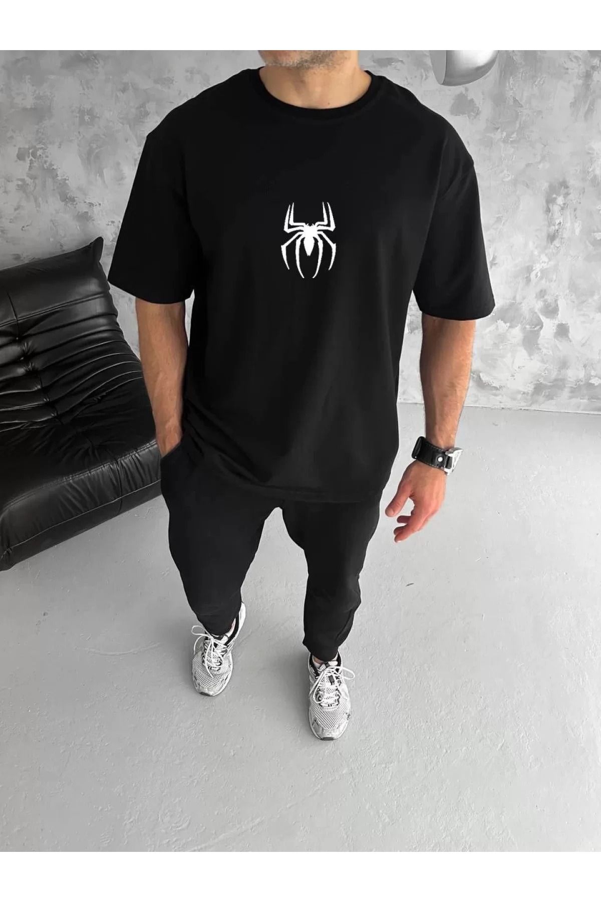 İndigo Park Erkek tişört Unisex Bisiklet Yaka Baskılı Oversize T-Shirt