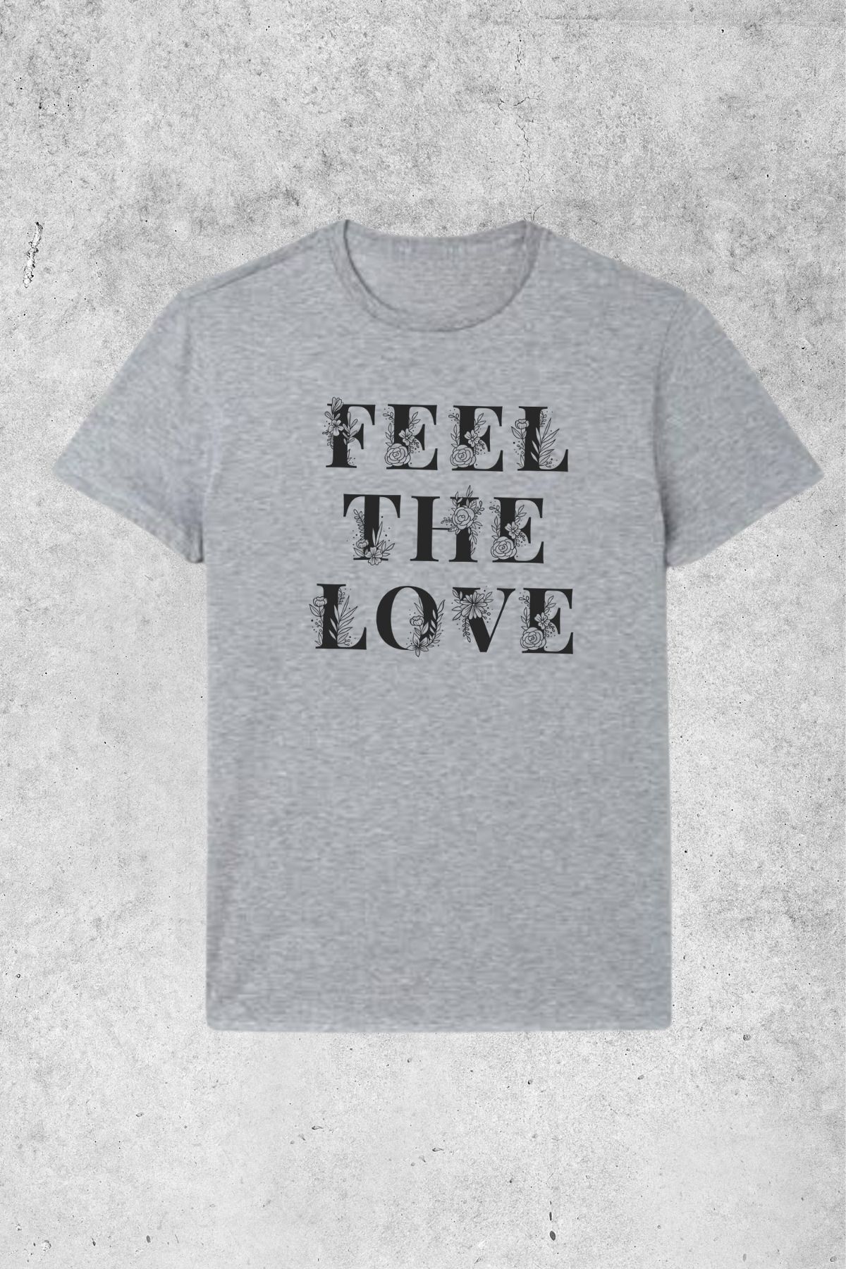 MOLICO Basic unisex sıfır yaka kısa kollu FEEL THE LOVE baskılı Tshirt
