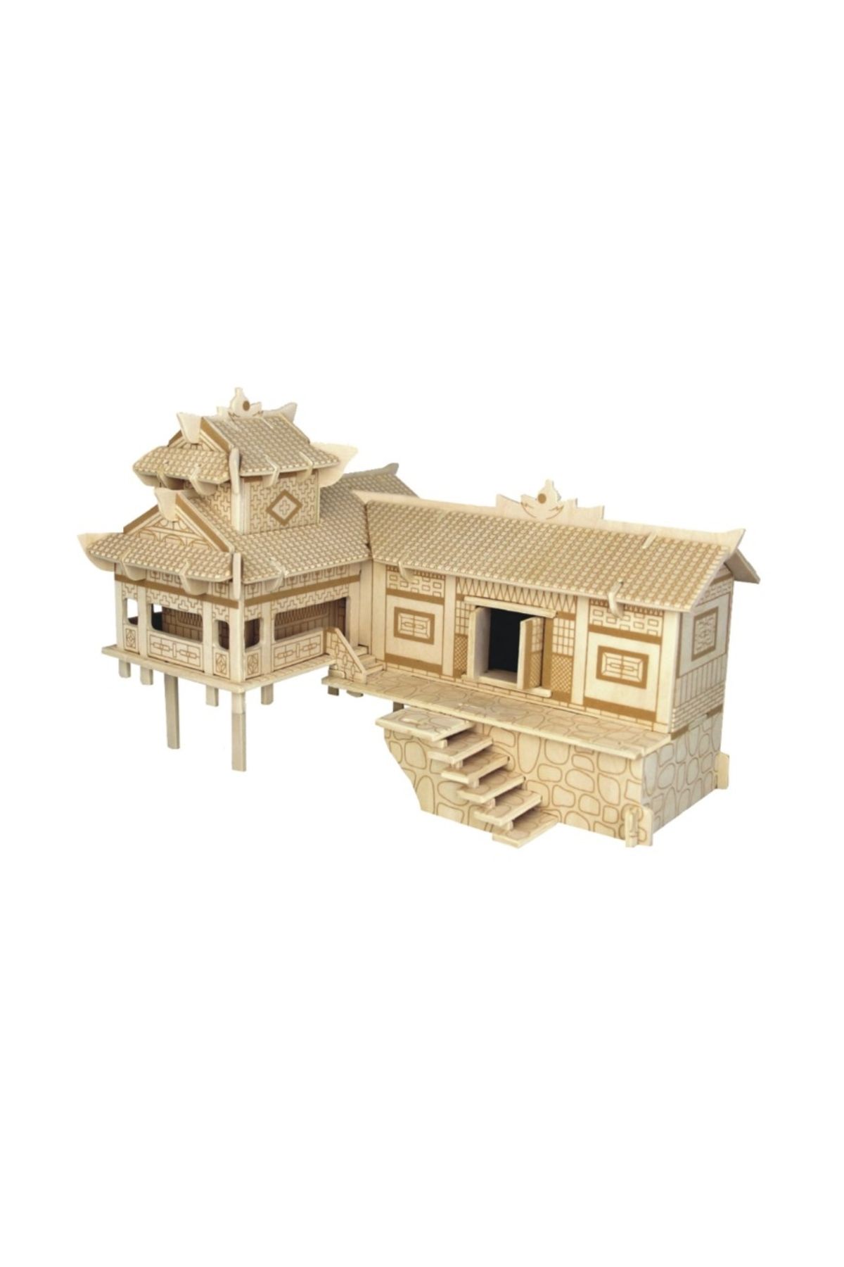 BAMTEBİ 3D Ahşap Maket Ev Stilt House Çin Kazıklı Maket Renkli Villa Maket Evi Stilt Kazıklı Yazlık Evi 3d