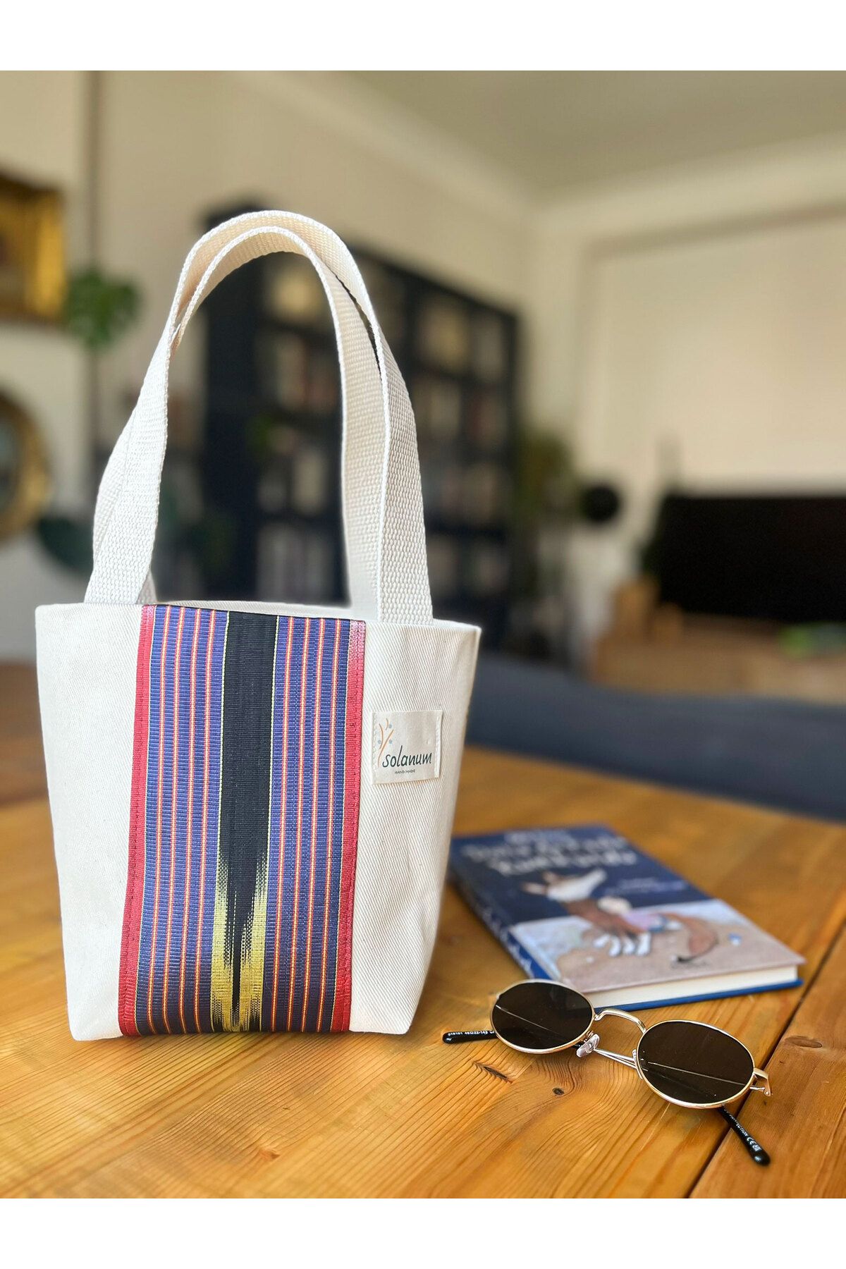 Solanum Kiçi – Kutnu Kumaşlı El Yapımı Küçük Boy Tote (Omuz Askılı Kadın Çantası)