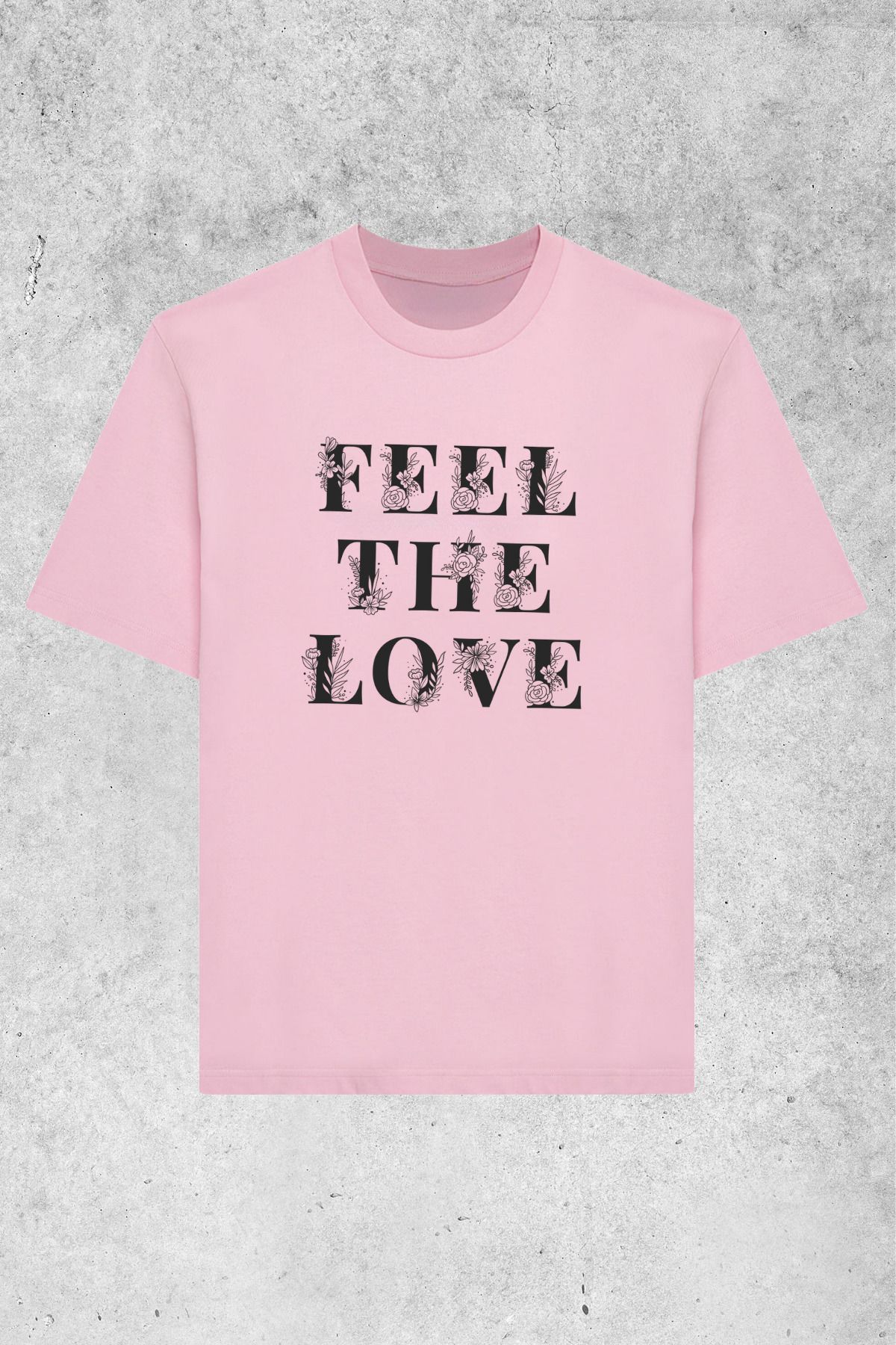 MOLICO Basic unisex sıfır yaka kısa kollu FEEL THE LOVE baskılı Tshirt